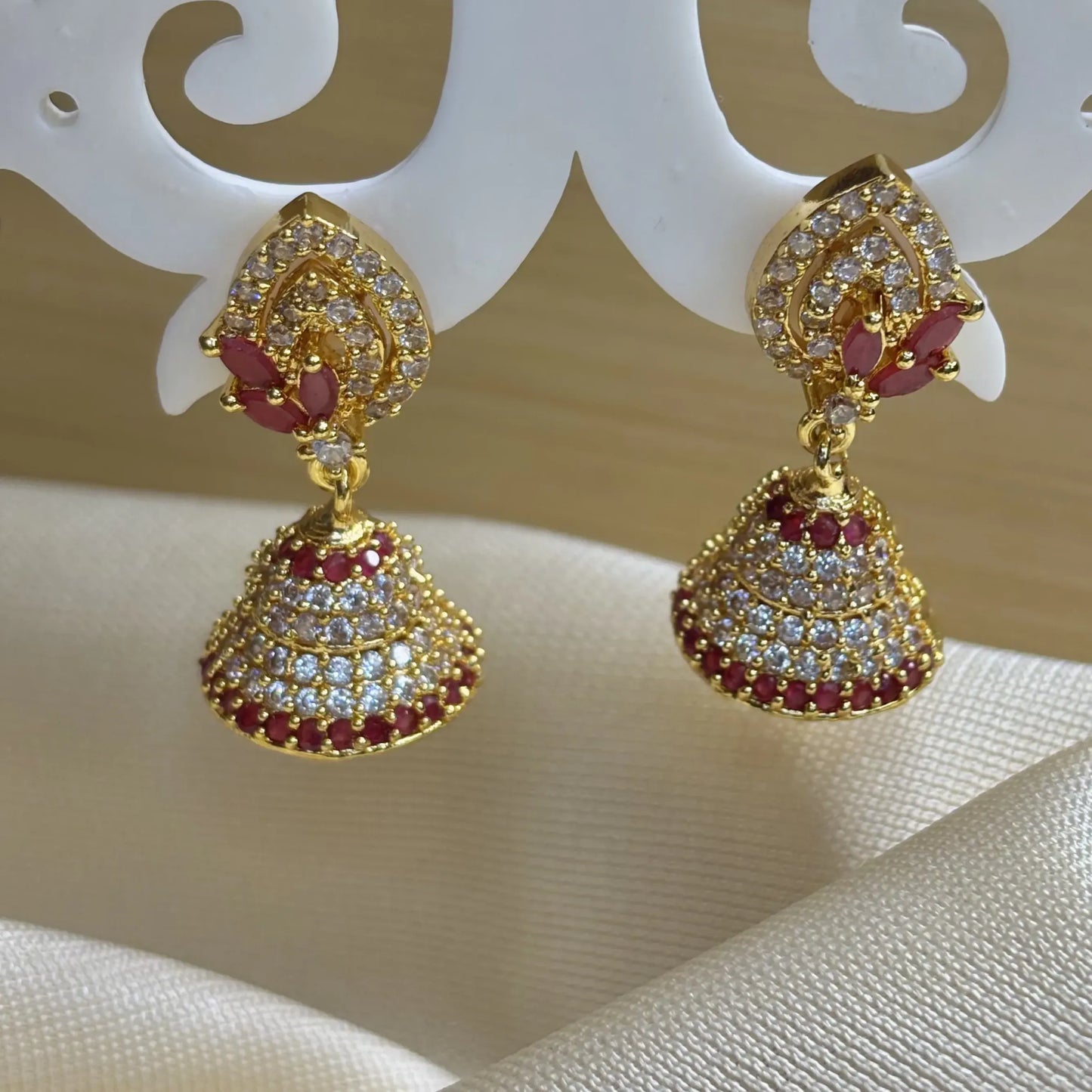 Elegant Red Leaves and Pearl Drop Jhumkas | ER-T1-021
