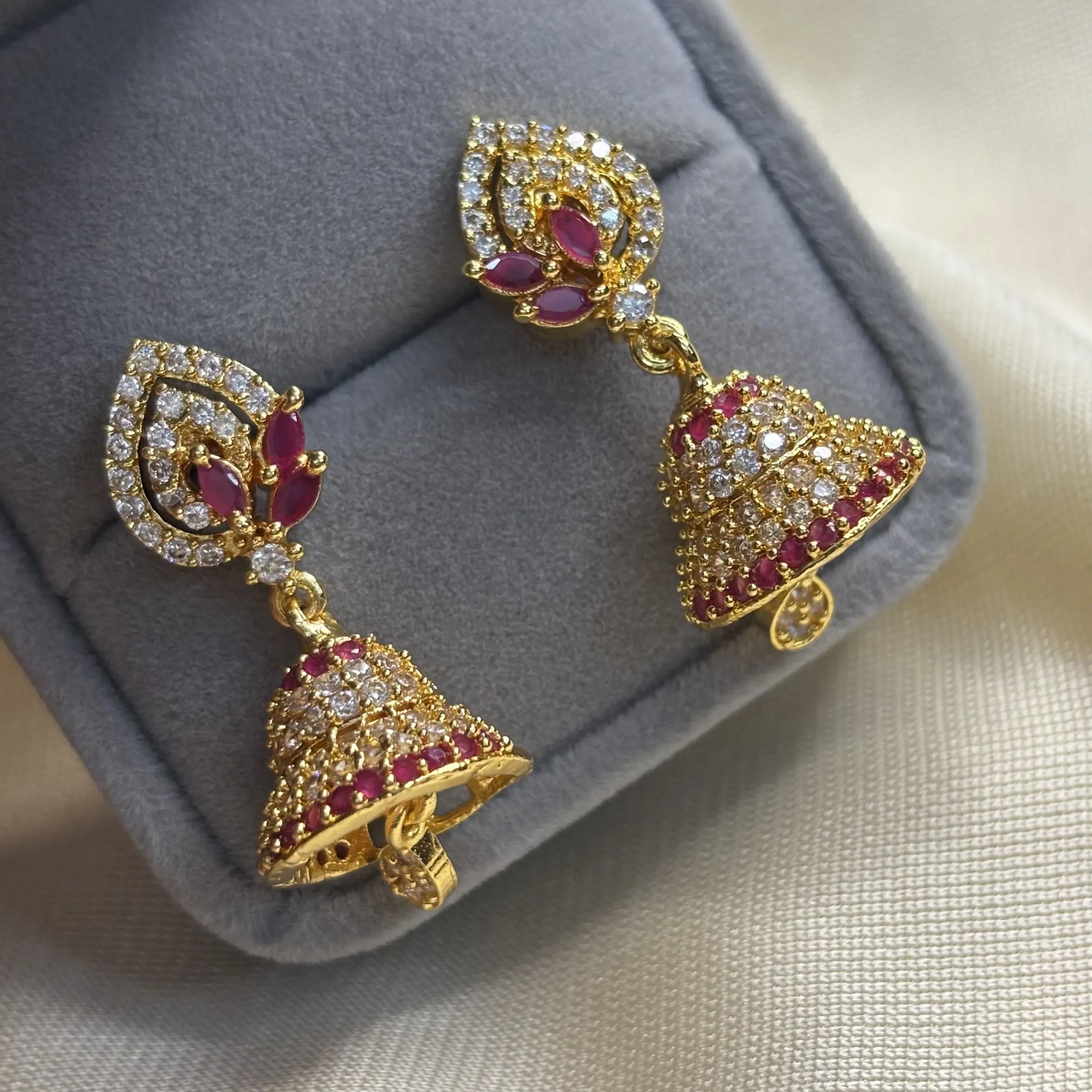 Elegant Red Leaves and Pearl Drop Jhumkas | ER-T1-021