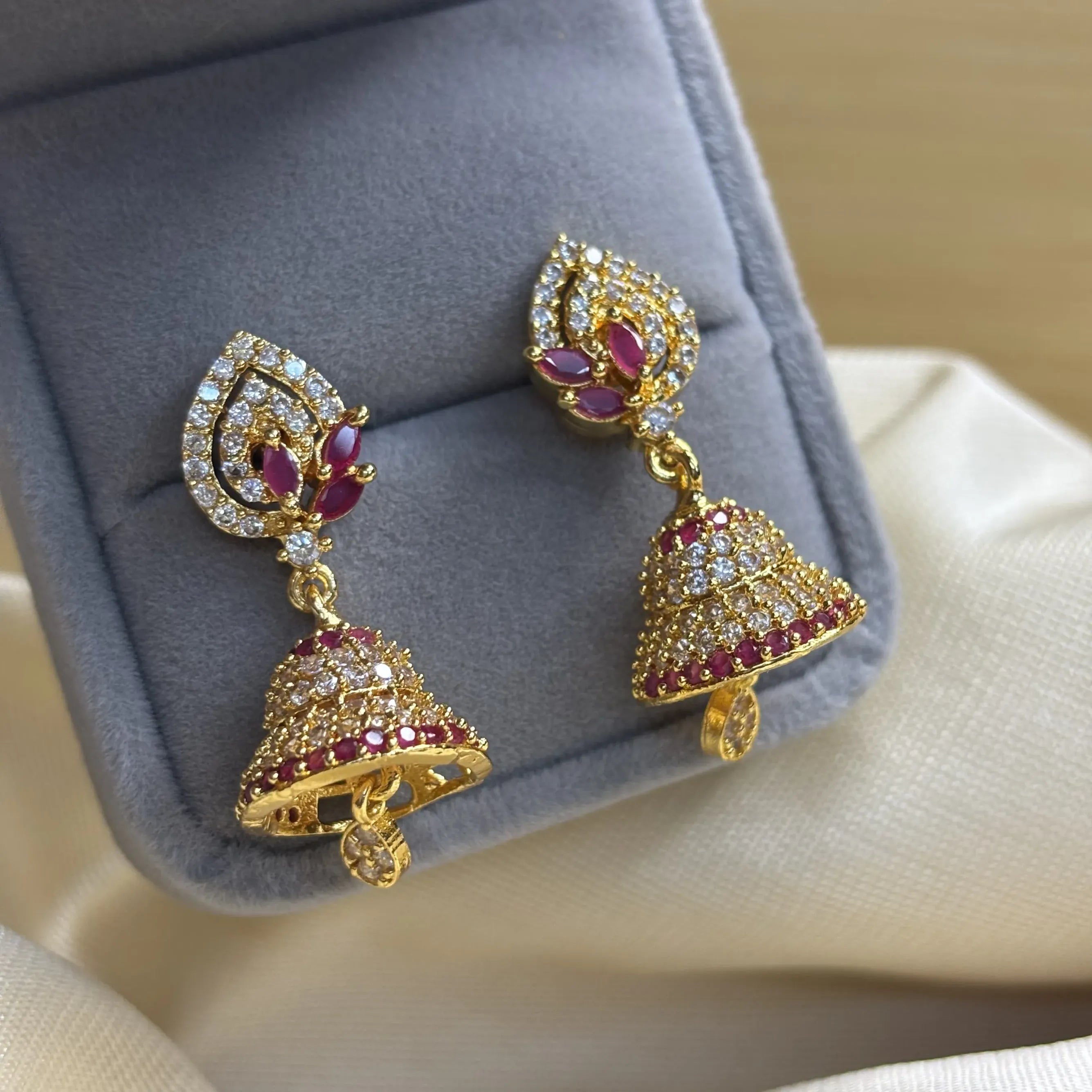 Elegant Red Leaves and Pearl Drop Jhumkas | ER-T1-021