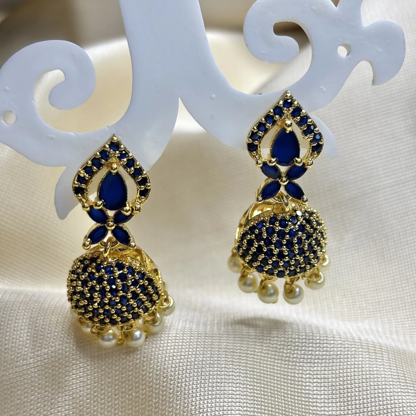 Royal Blue Dome Jhumka with Gold Motifs | ER-T1-022