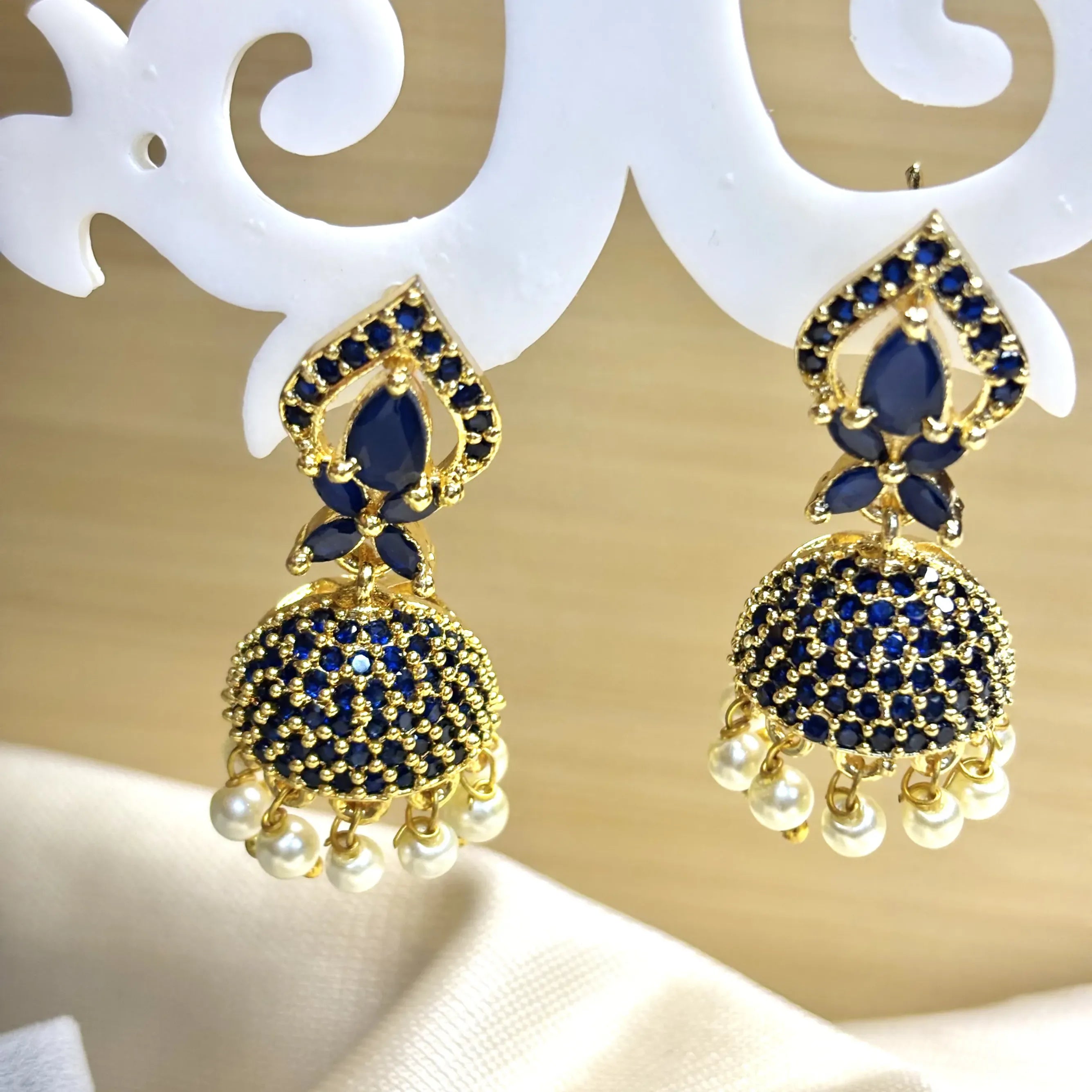 Royal Blue Dome Jhumka with Gold Motifs | ER-T1-022