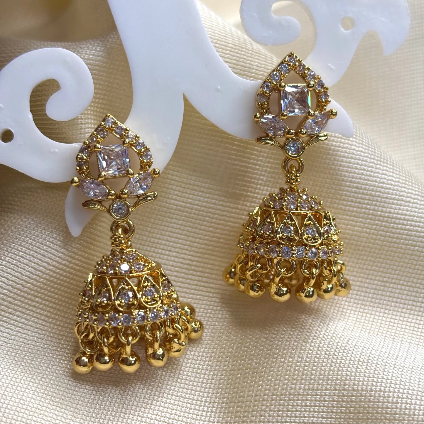 Antique Finish Gold Floral Earrings with Gold Drops | ER-T1-025