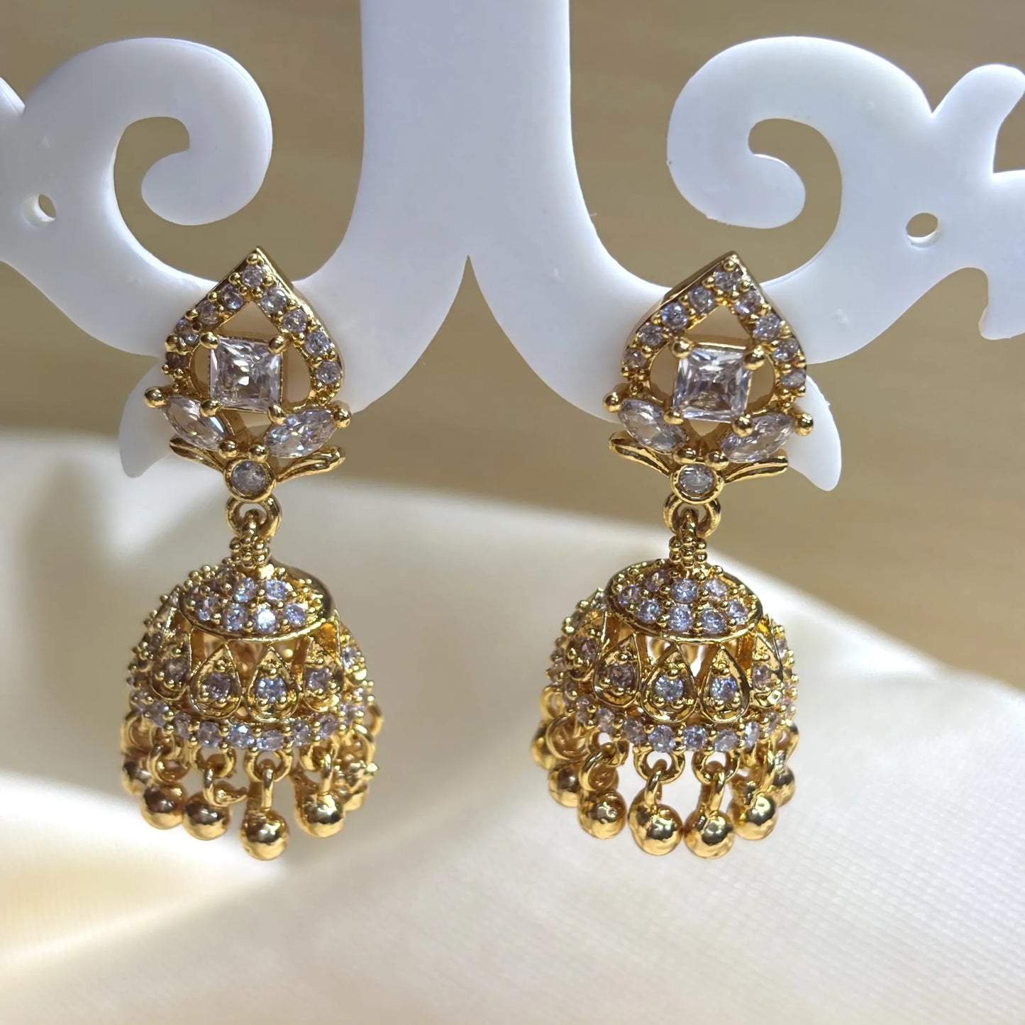 Antique Finish Gold Floral Earrings with Gold Drops | ER-T1-025