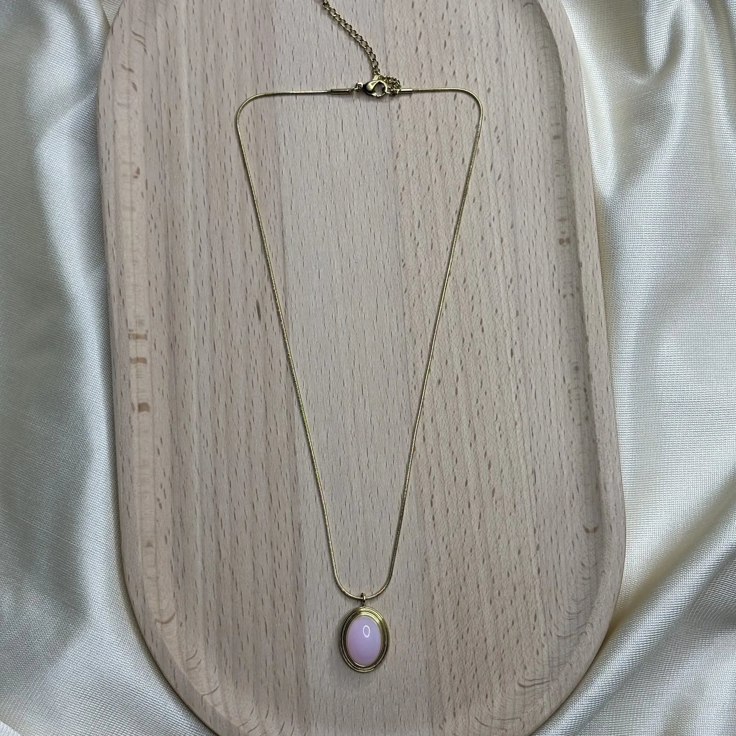 Pink Oval Stone Charm Necklace | NK-N2-002