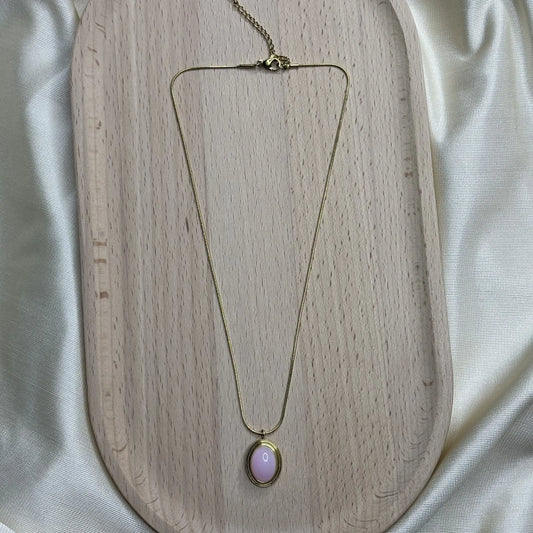 Pink Oval Stone Charm Necklace | NK-N2-002