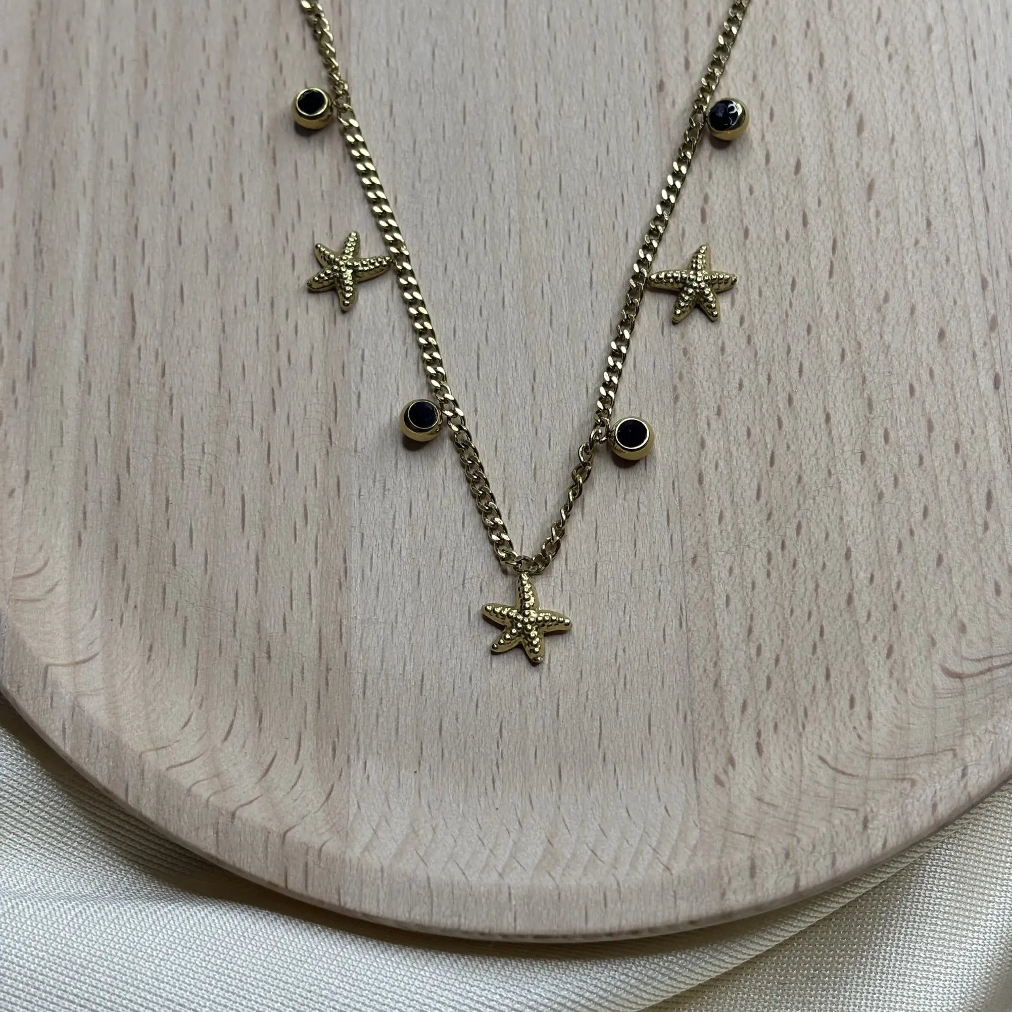 Starfish and Black Bead Charm Necklace | NK-N2-005