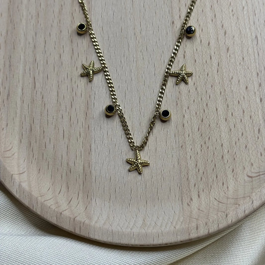 Starfish and Black Bead Charm Necklace | NK-N2-005