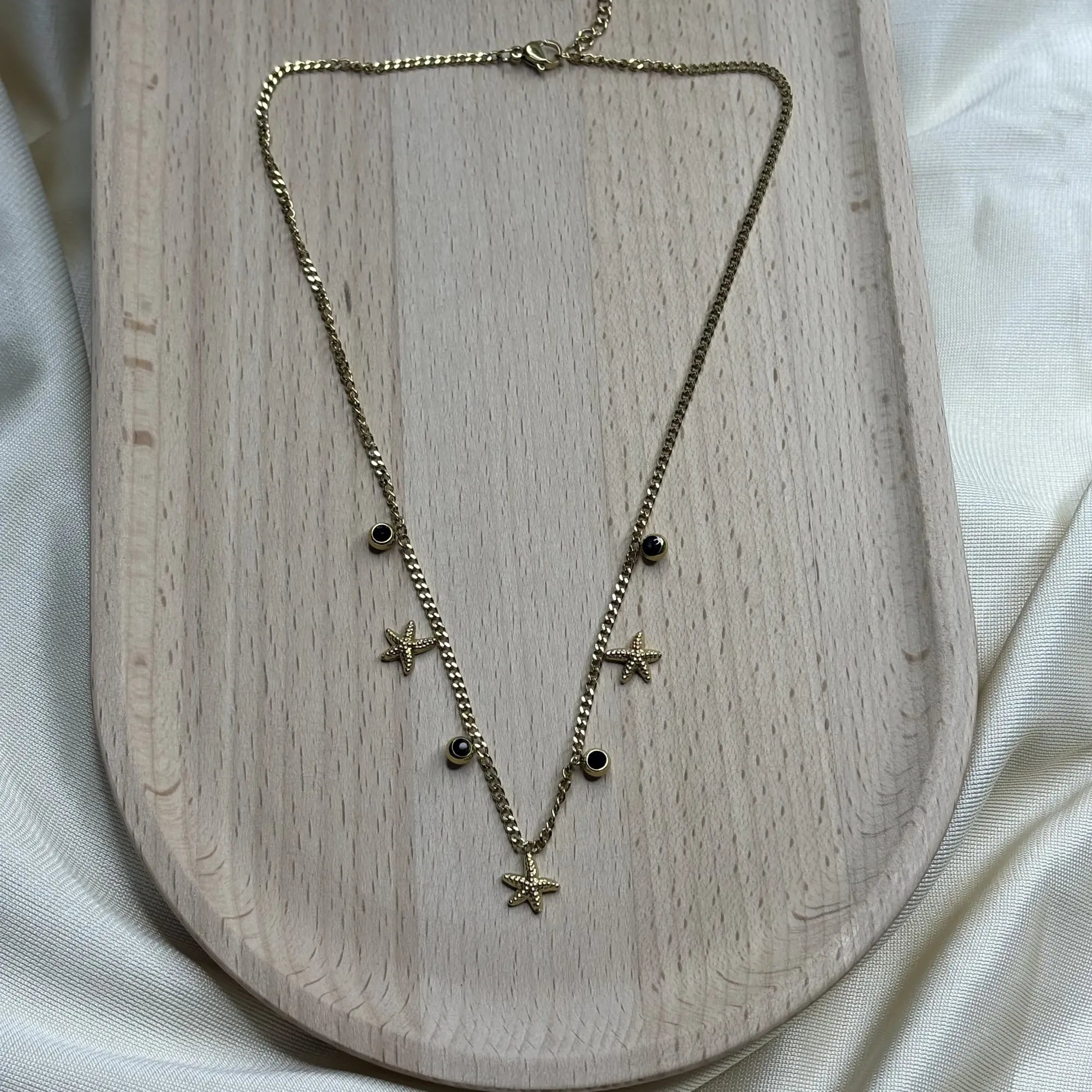 Starfish and Black Bead Charm Necklace | NK-N2-005