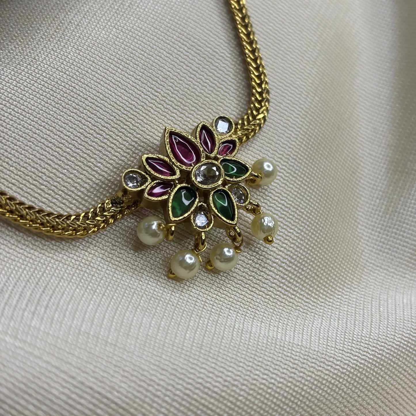 Antique Red Temple Necklace with Pearl Drops | CS-B1-004