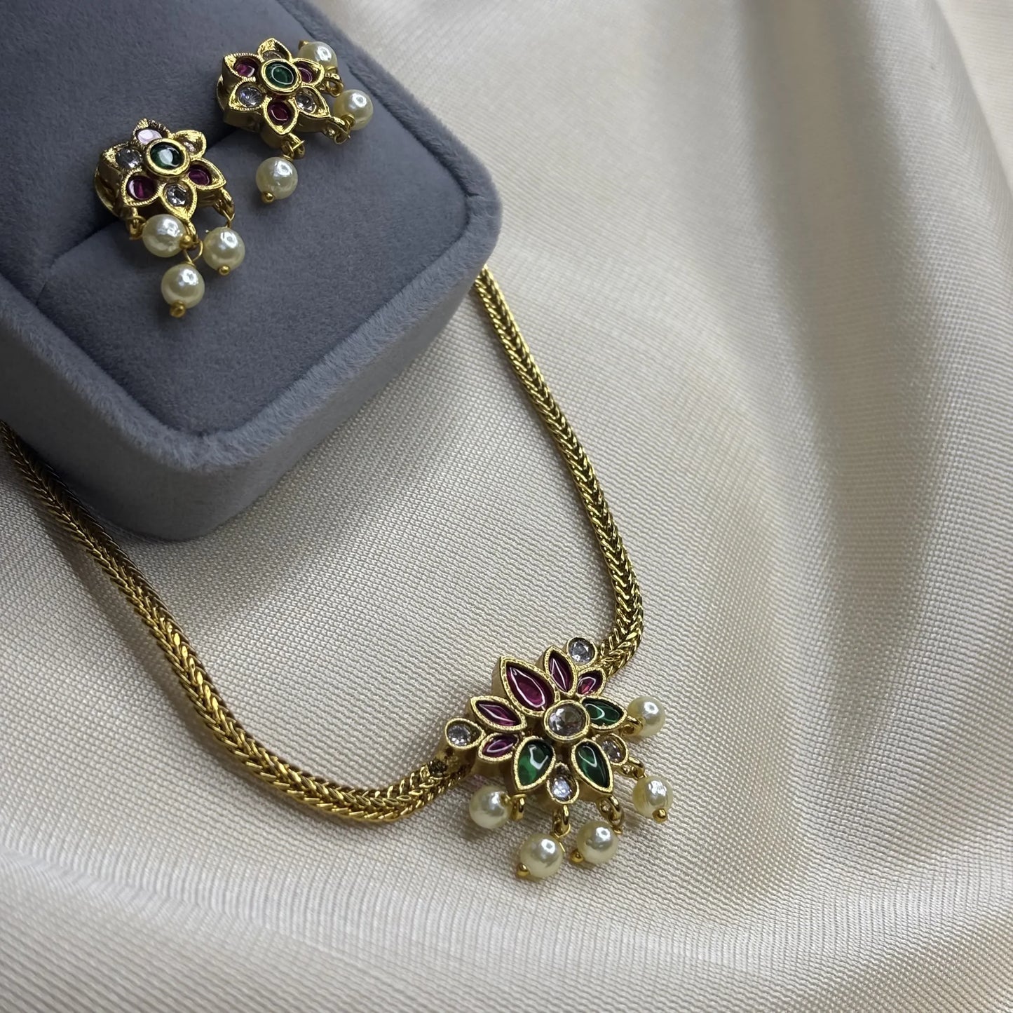 Antique Red Temple Necklace with Pearl Drops | CS-B1-004