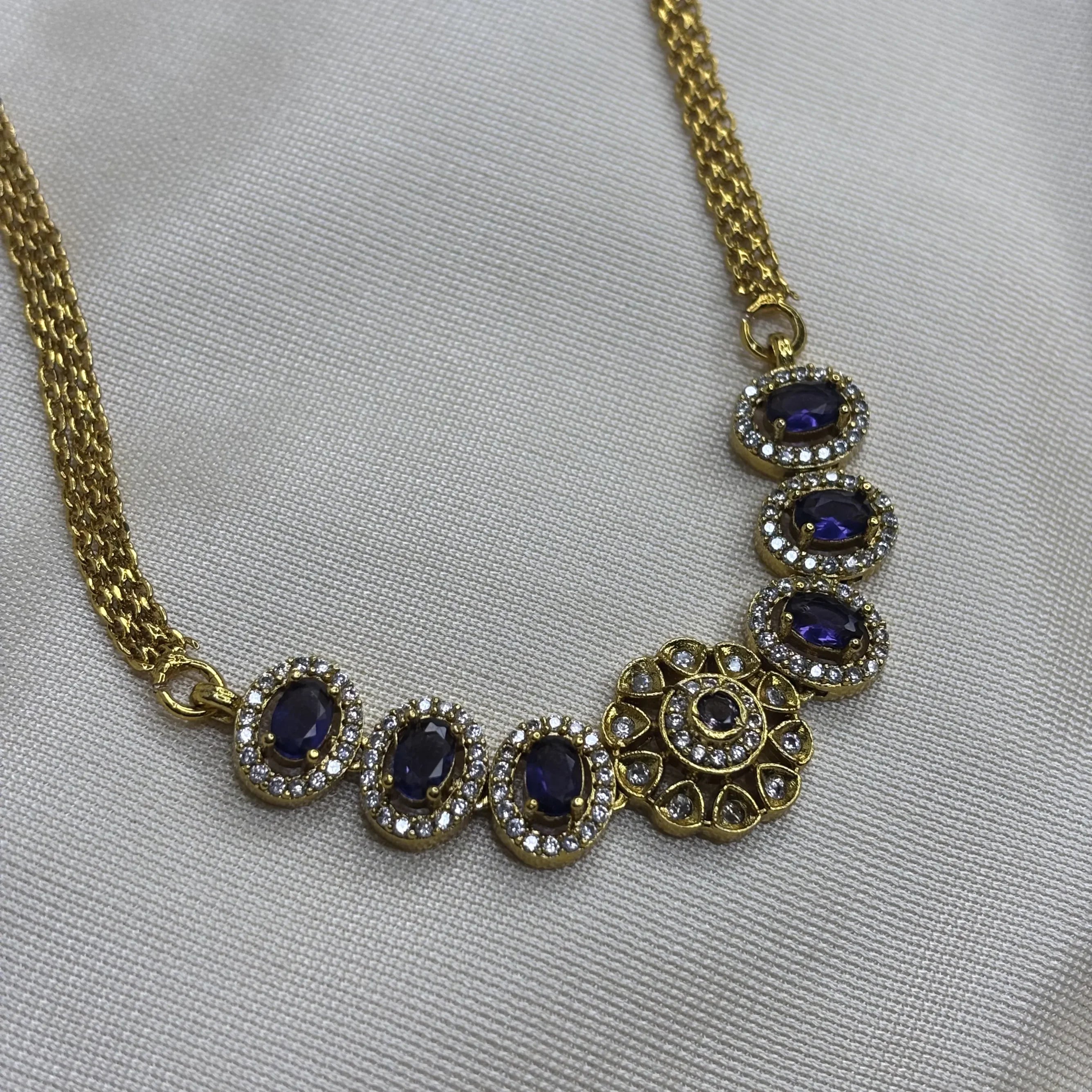 Royal Purple Round Stone Necklace Set | CS-B1-005