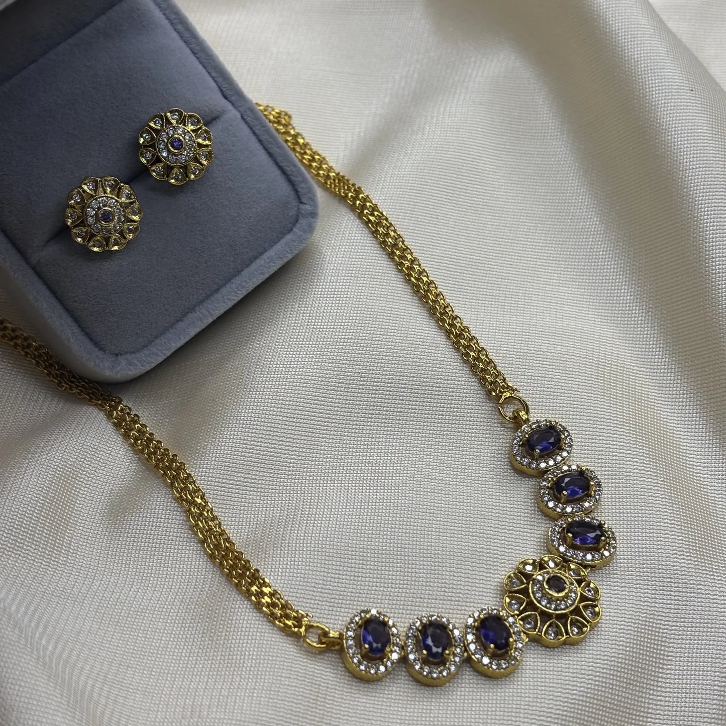 Royal Purple Round Stone Necklace Set | CS-B1-005