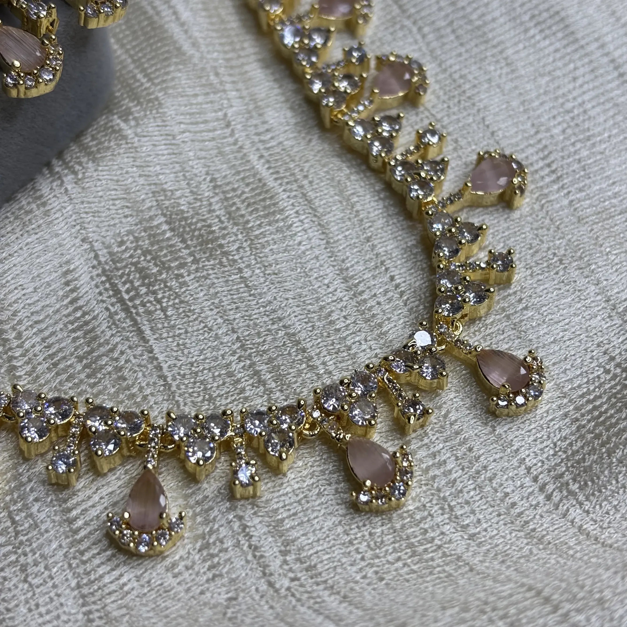 Modern Drop Choker Set with Pale Pink Stones | CS-B1-013