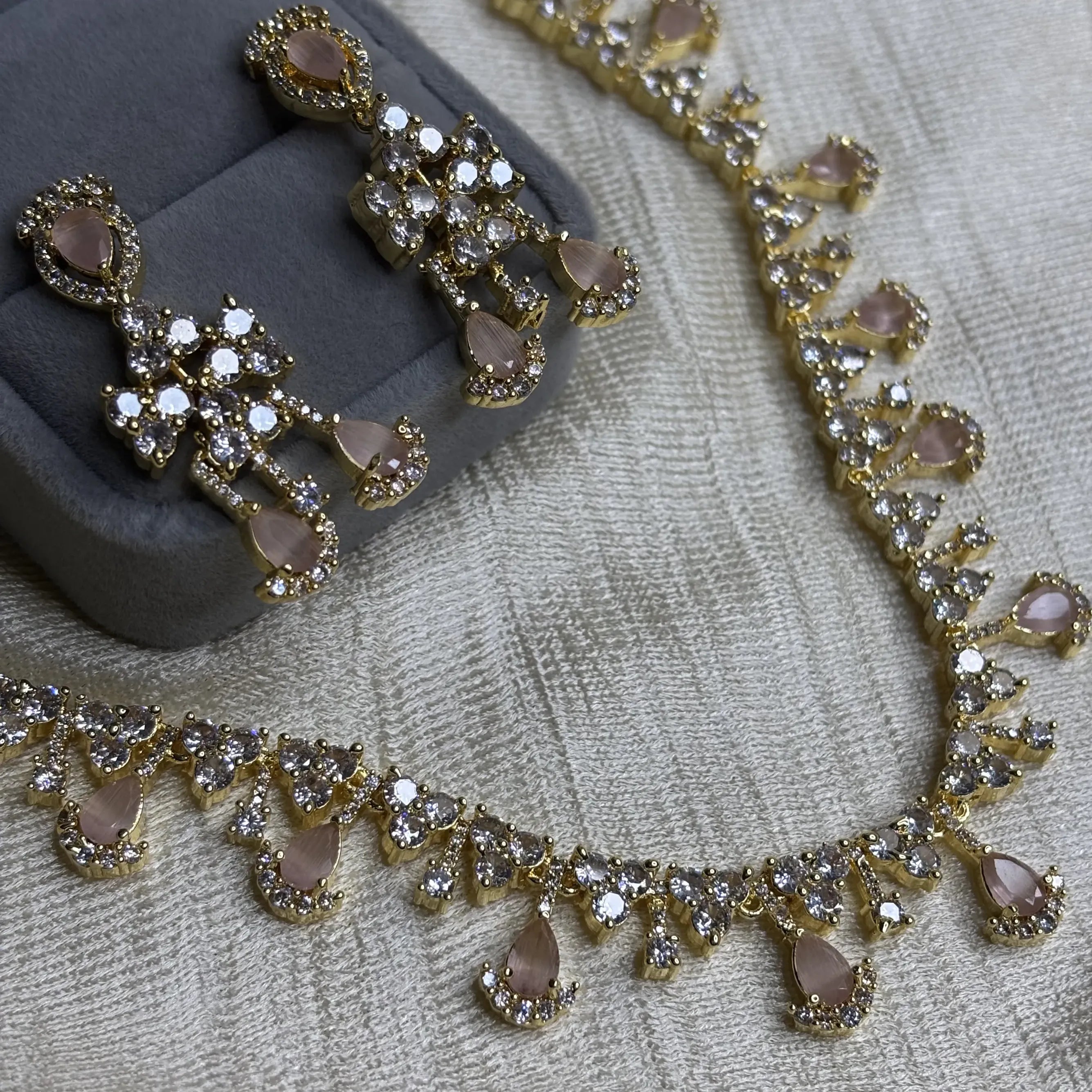 Modern Drop Choker Set with Pale Pink Stones | CS-B1-013