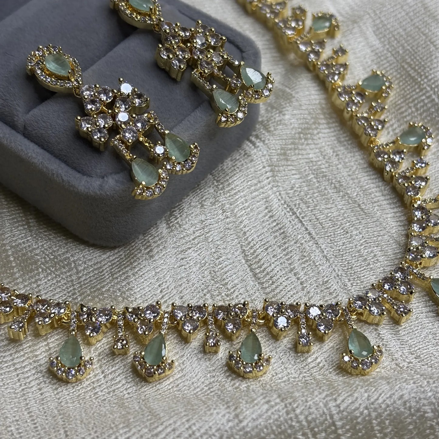 Modern Drop Choker Set with Mint Green Stones | CS-B1-015