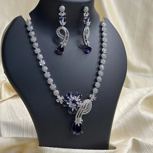 Midnight Violet Drop Necklace Set with Earrings | CS-B1-021