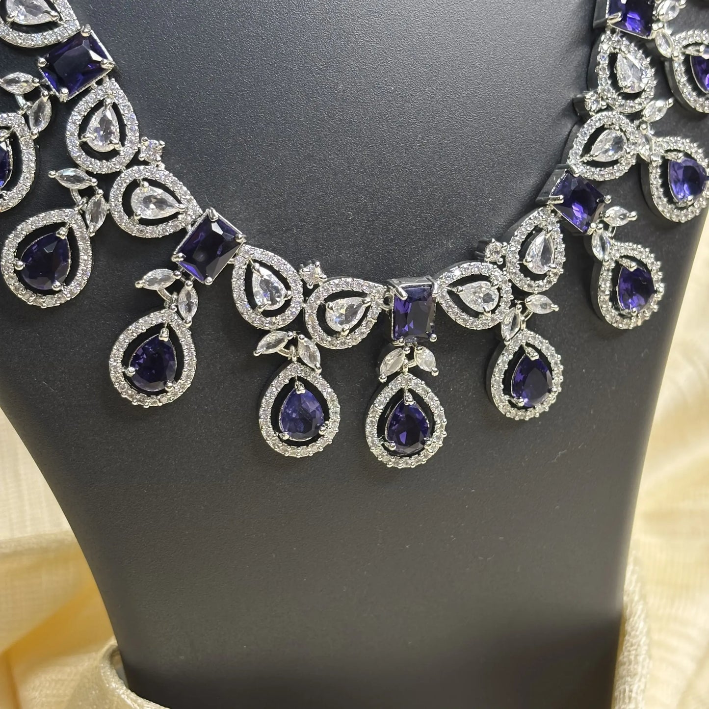 Statement Purple Teardrop Necklace Set with Earrings | CS-B1-023
