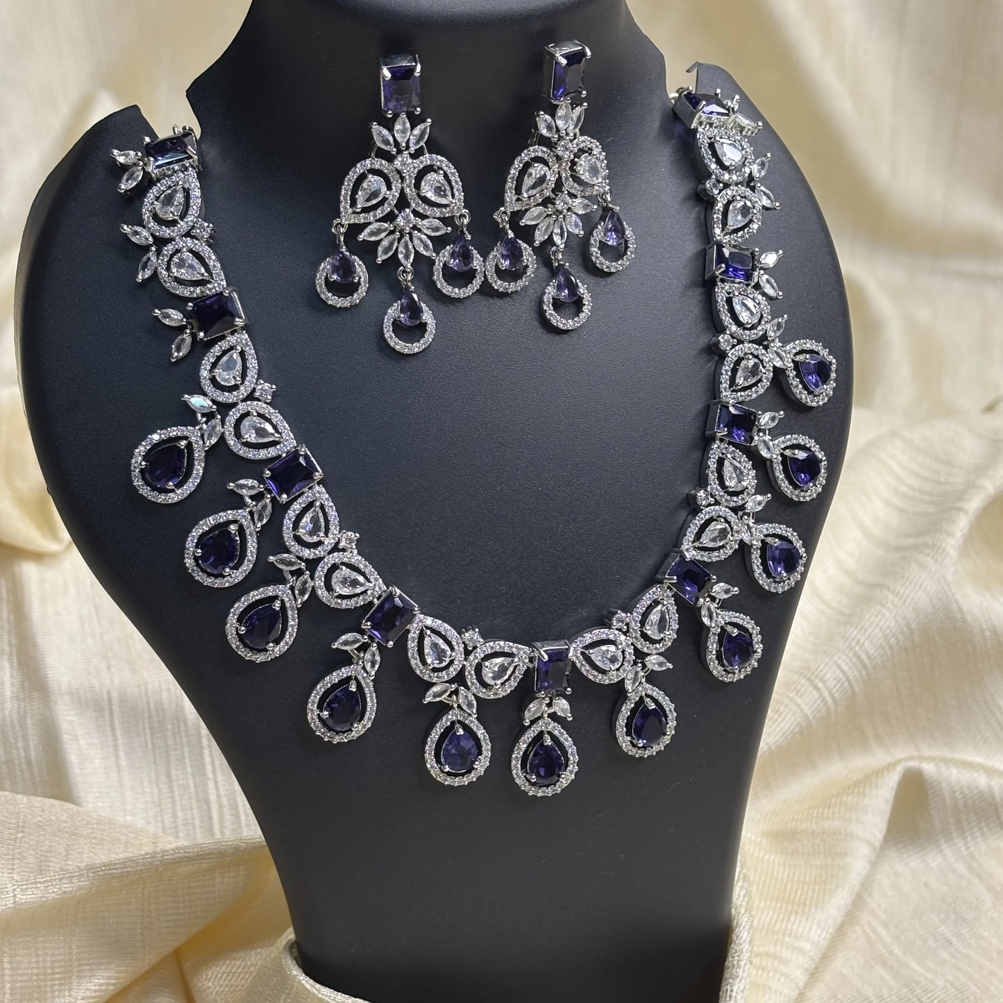 Statement Purple Teardrop Necklace Set with Earrings | CS-B1-023