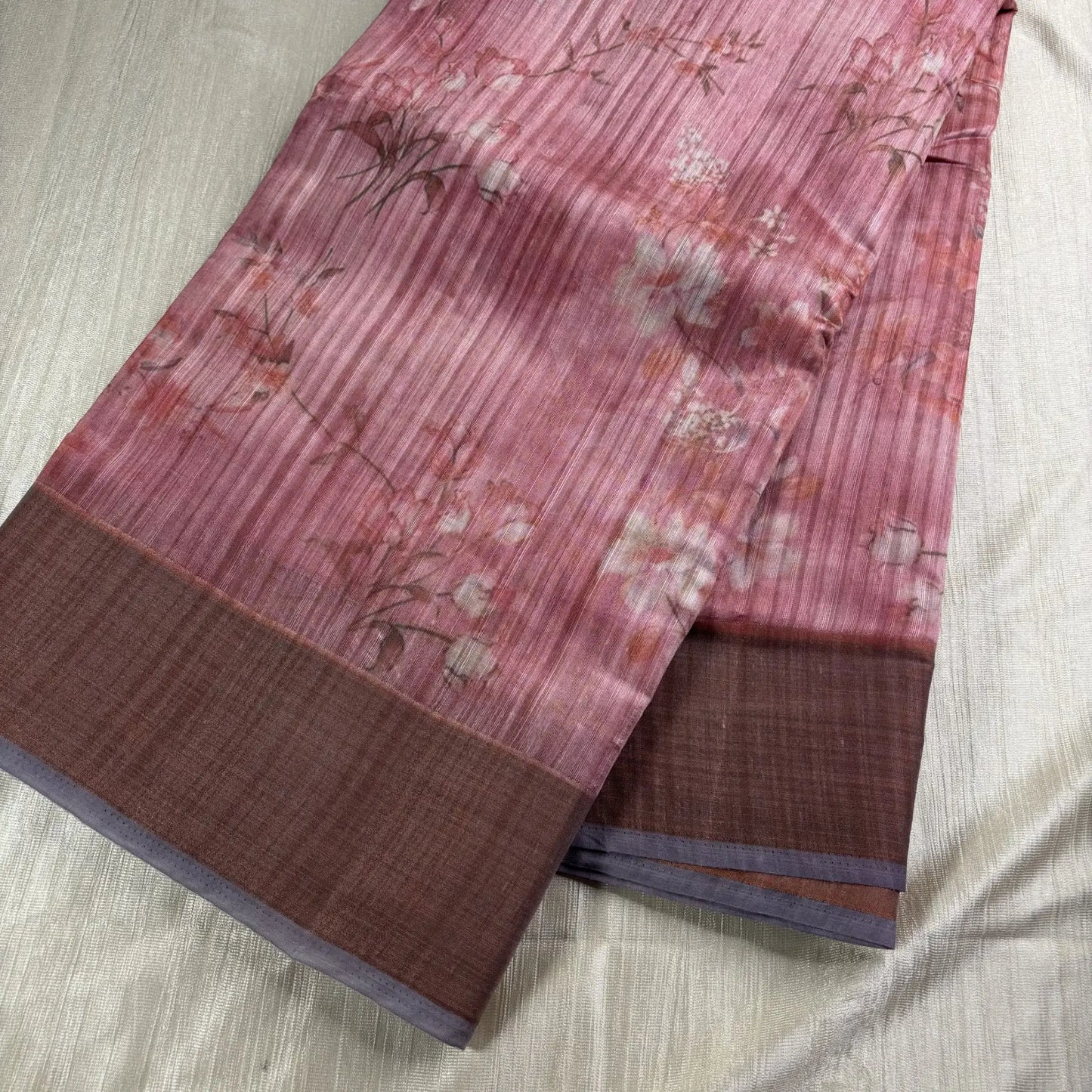 Mauve Floral Matka Saree – Chitt Pallu Digital Print (K0-001)