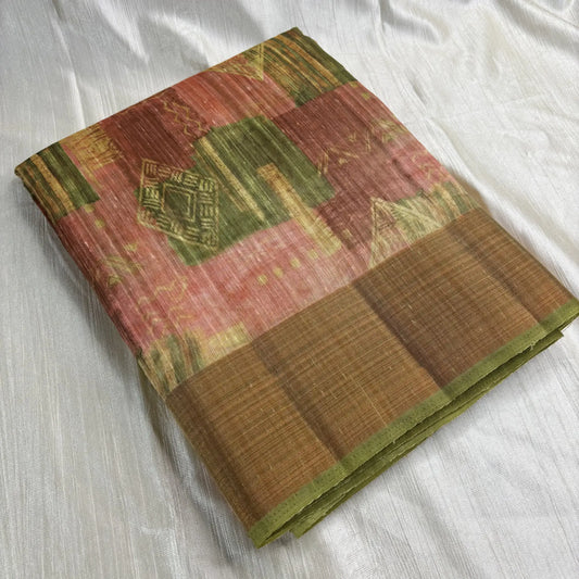 Rust Whisper Matka Saree with Olive Tribal Hues | K0-003