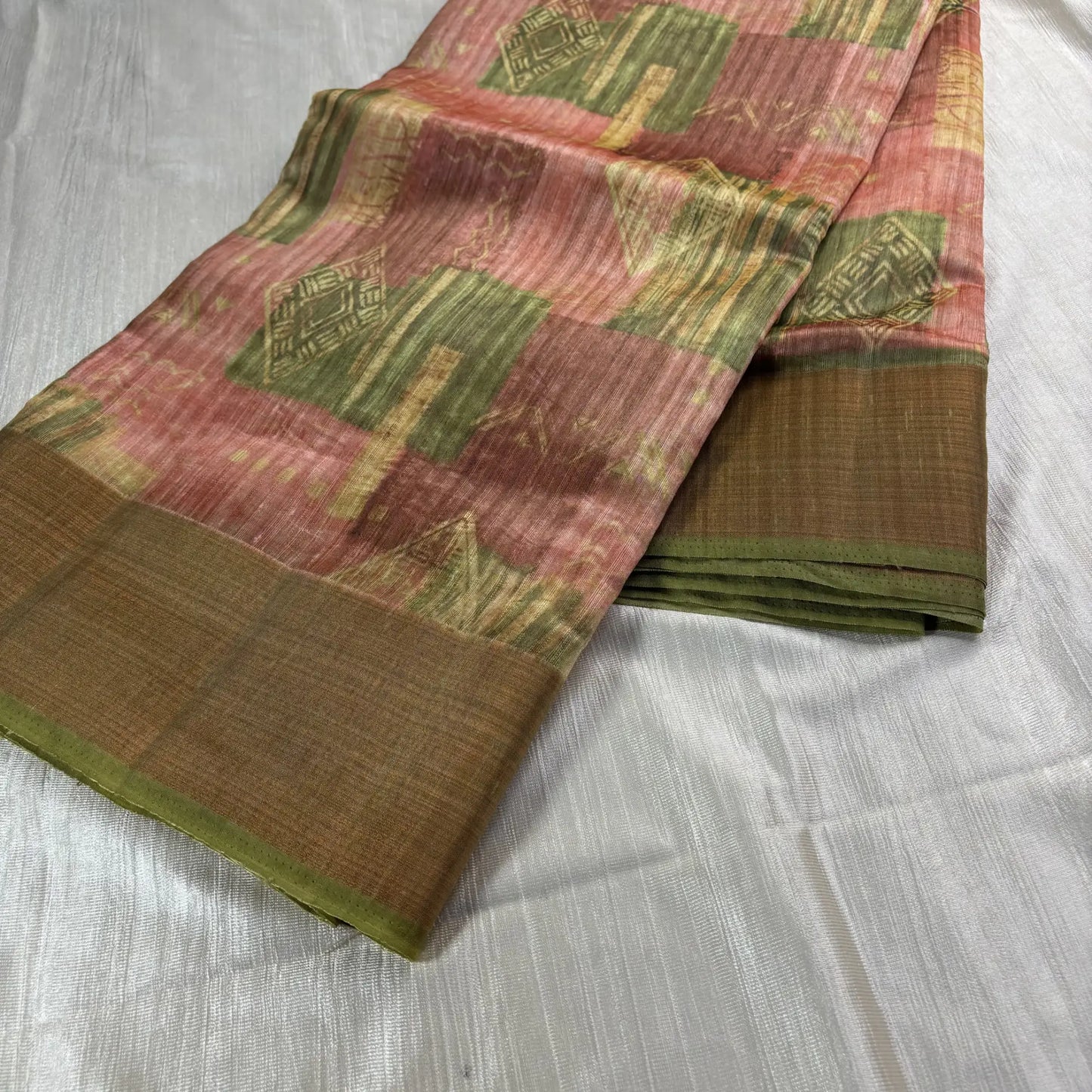 Rust Whisper Matka Saree with Olive Tribal Hues | K0-003