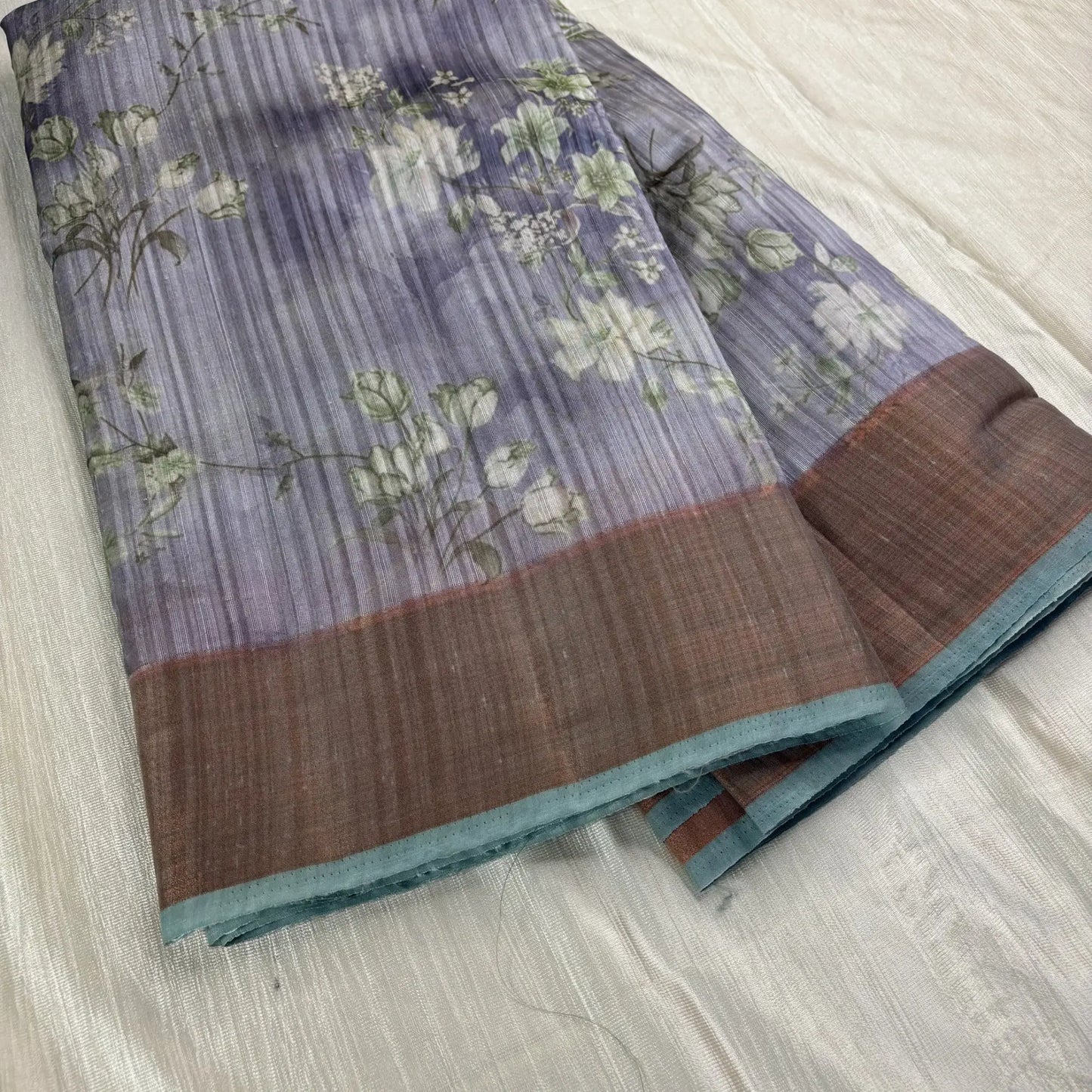 Lavender Mist Matka Saree with Sage Floral Blooms | K0-004