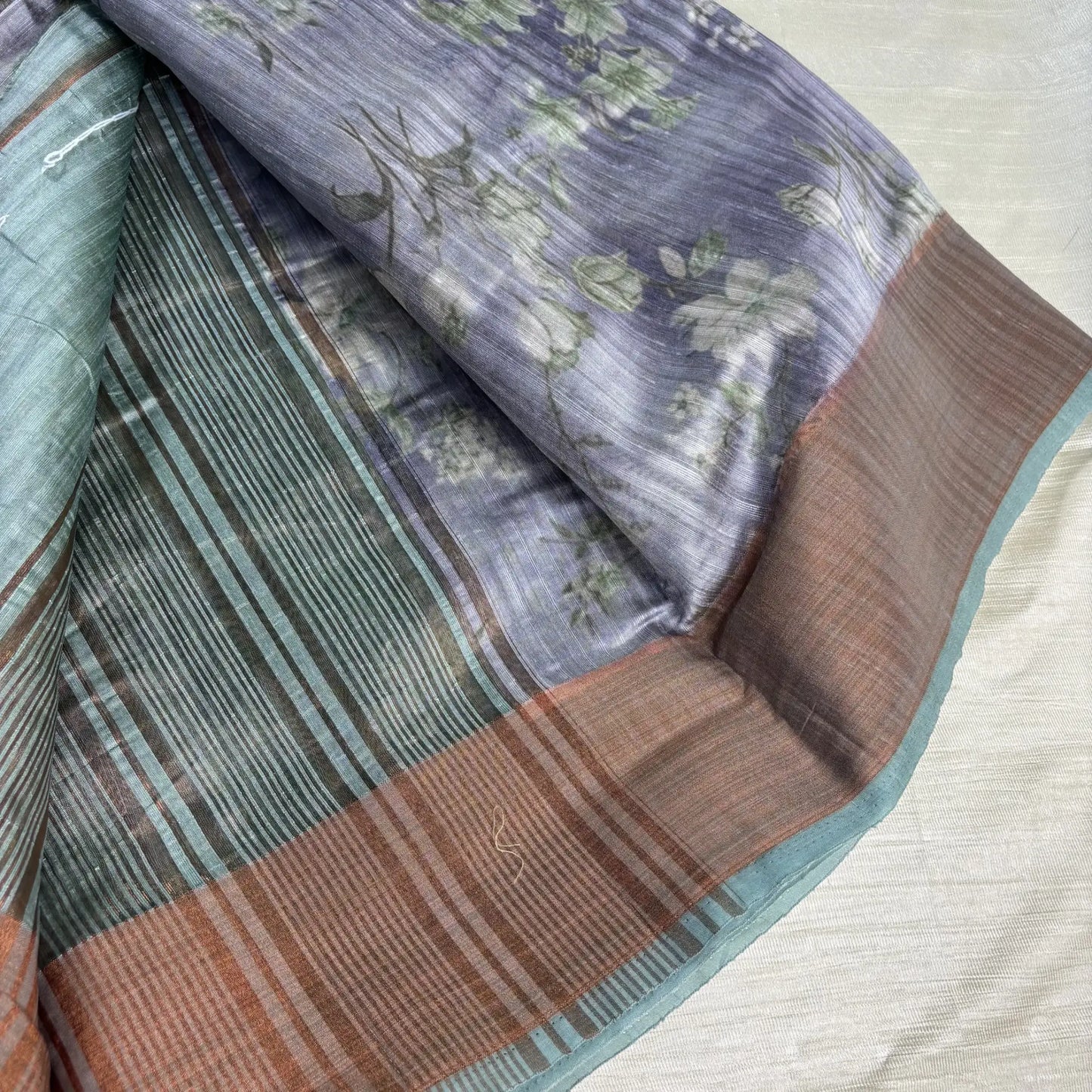 Lavender Mist Matka Saree with Sage Floral Blooms | K0-004