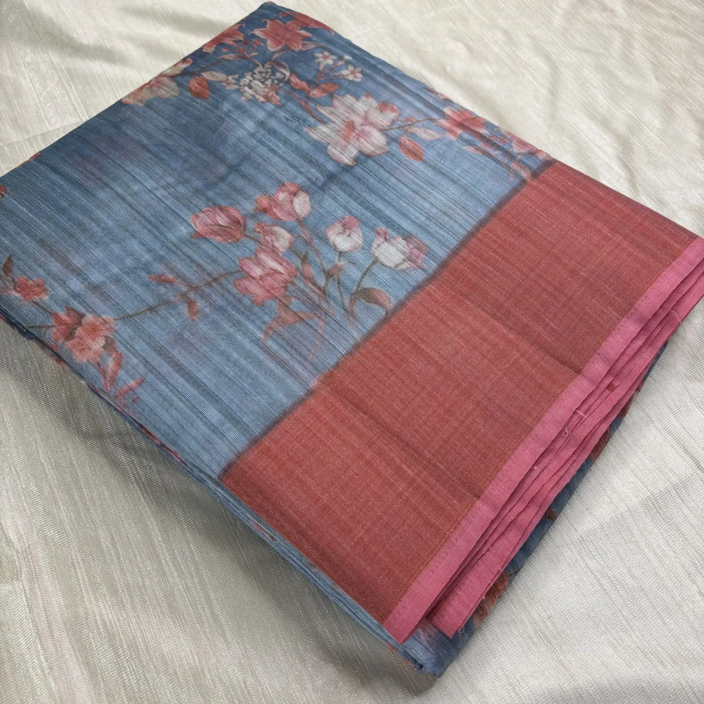Monsoon Bloom Matka Saree in Blue & Rosewood | K0-006