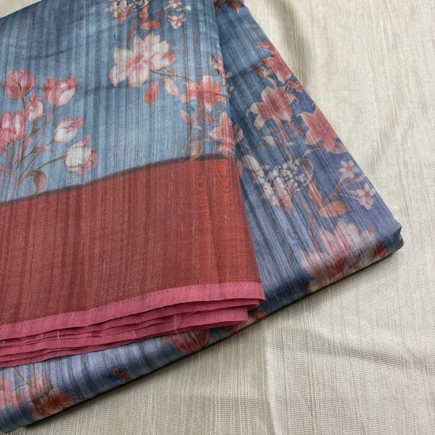 Monsoon Bloom Matka Saree in Blue & Rosewood | K0-006