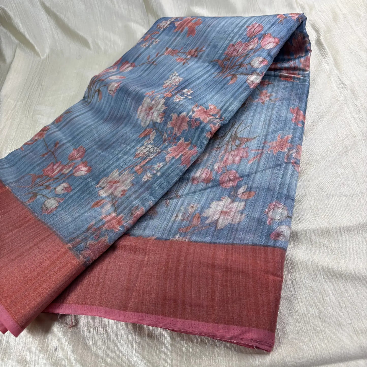 Monsoon Bloom Matka Saree in Blue & Rosewood | K0-006