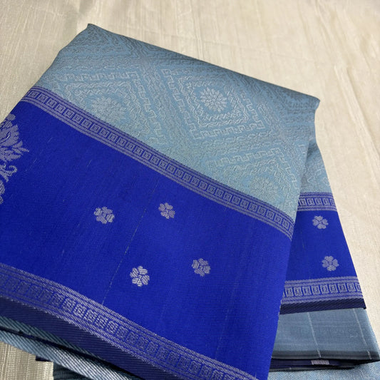 Silver Blue Serenity Saree with Royal Violet Pallu | M2-003