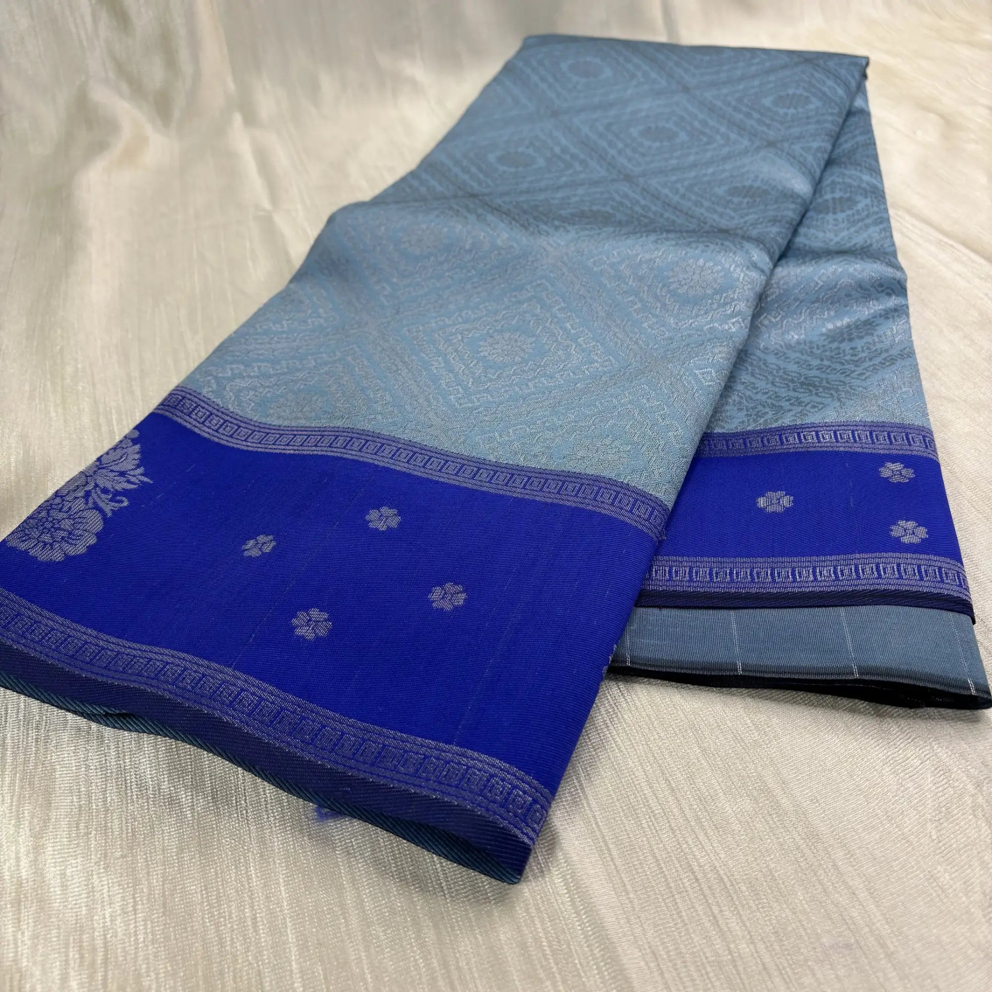 Silver Blue Serenity Saree with Royal Violet Pallu | M2-003