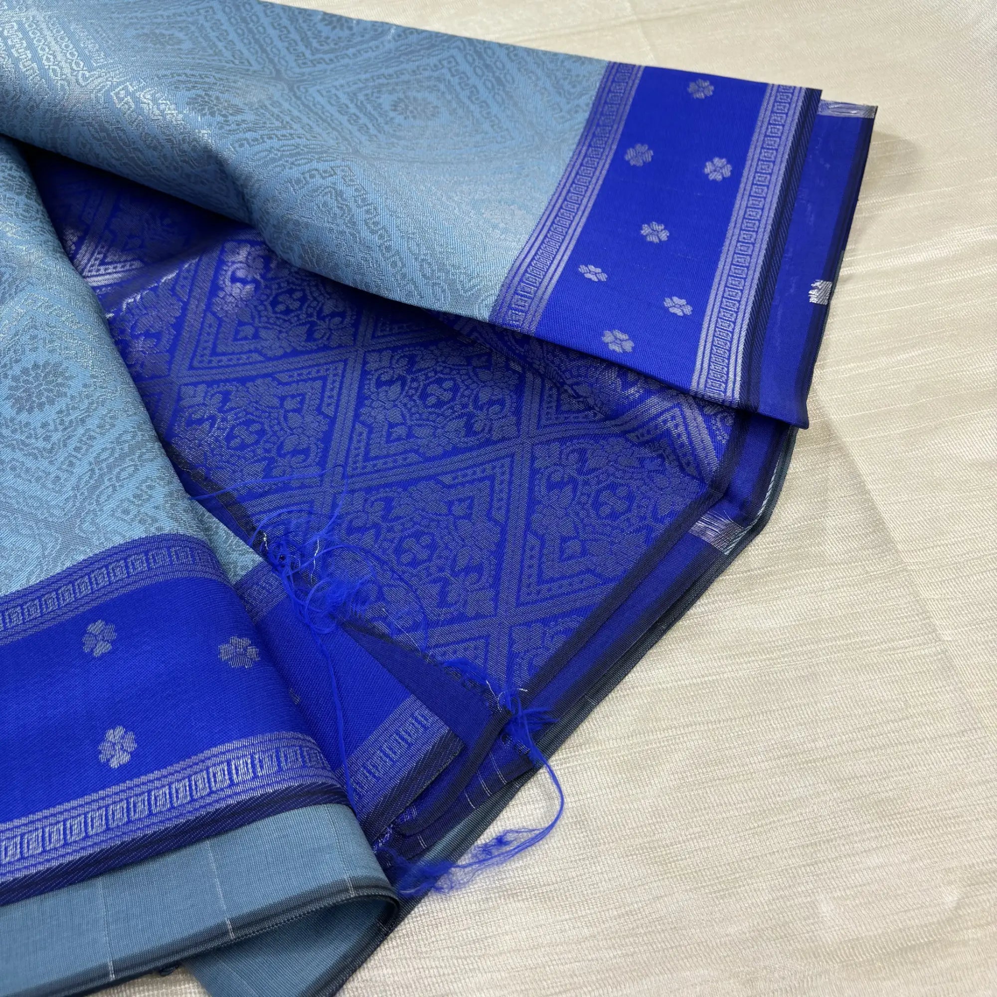 Silver Blue Serenity Saree with Royal Violet Pallu | M2-003
