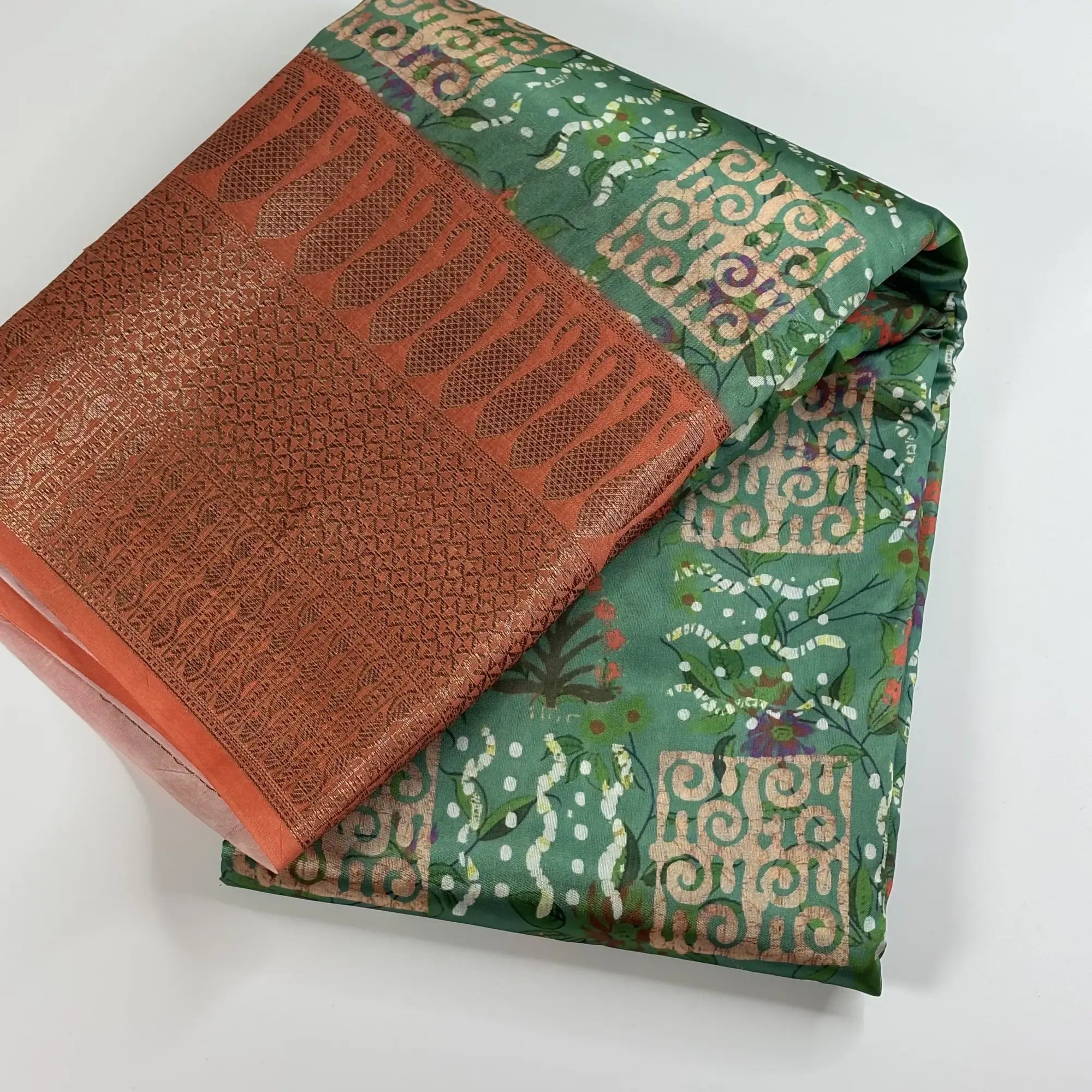 Chitt Harmony in Coral Green & Teal – Soft Tussar Silk Saree | L0-001