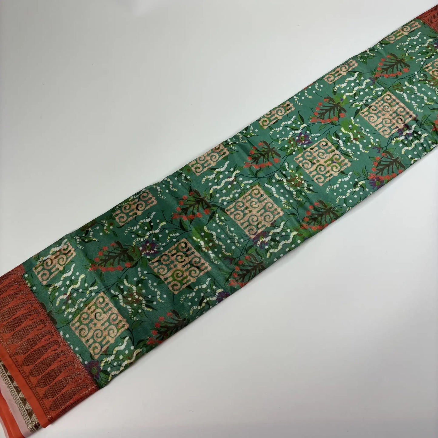 Chitt Harmony in Coral Green & Teal – Soft Tussar Silk Saree | L0-001