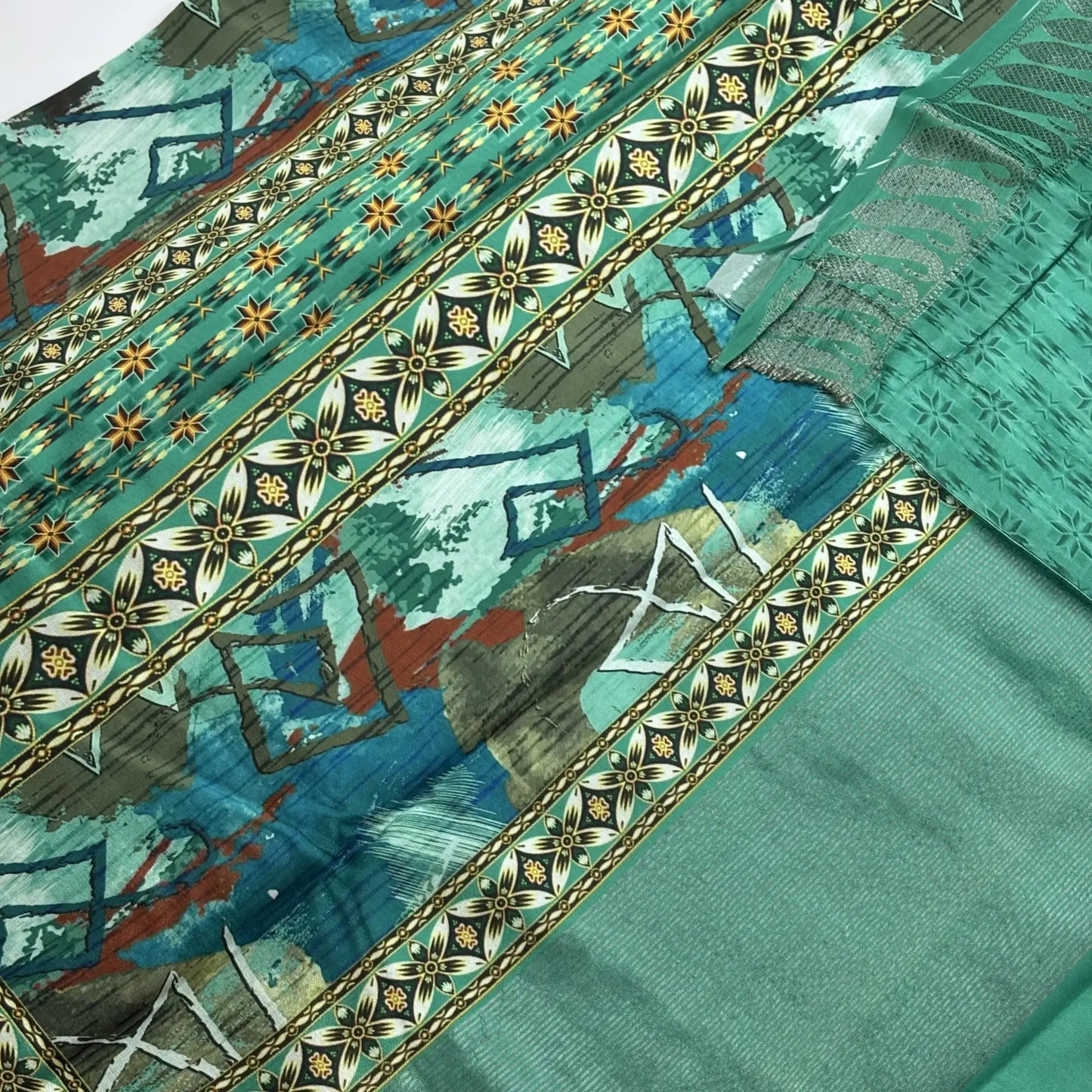 Verdant Echo in Dark Teal Green Grove – Soft Tussar Digital Print Saree | L0-002