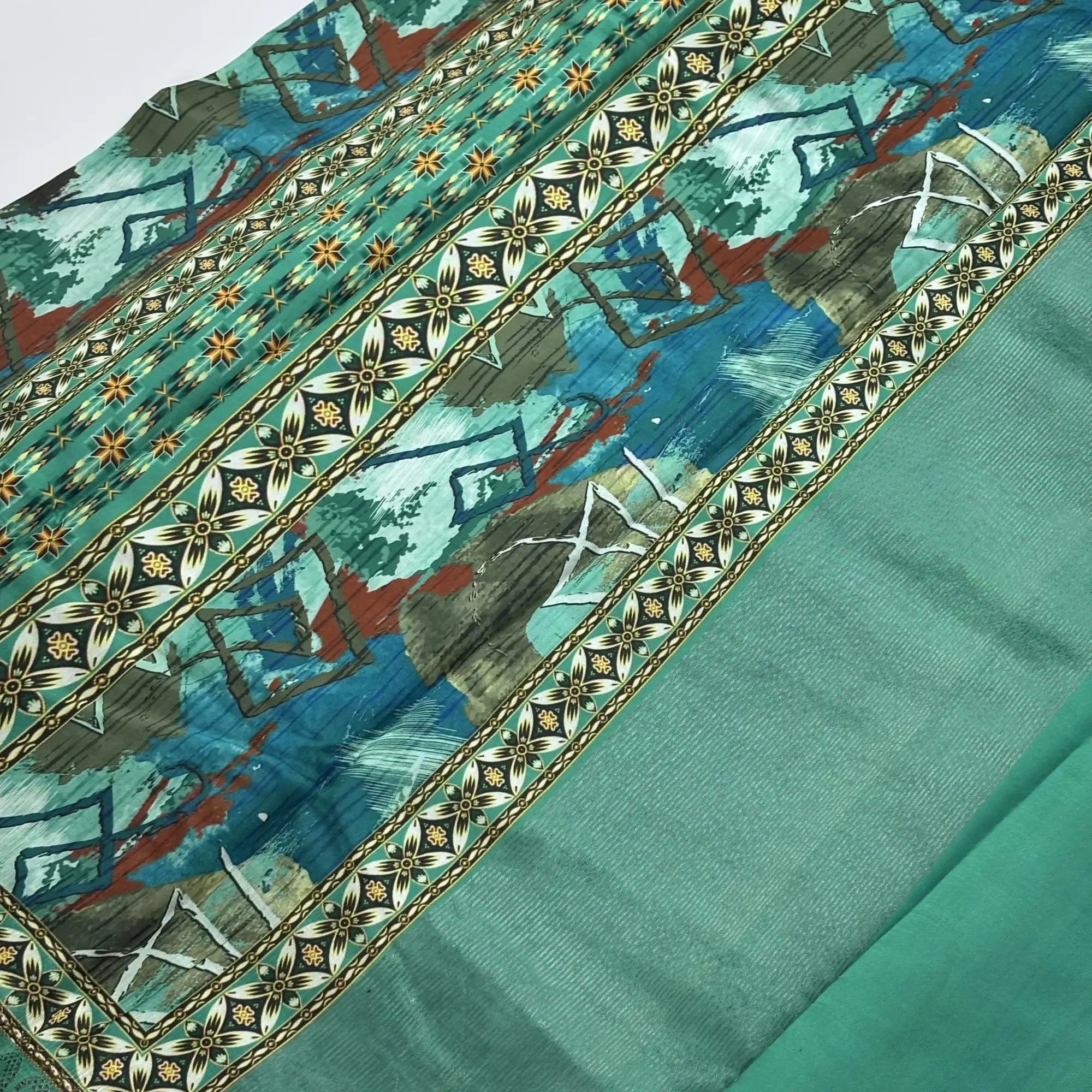 Verdant Echo in Dark Teal Green Grove – Soft Tussar Digital Print Saree | L0-002