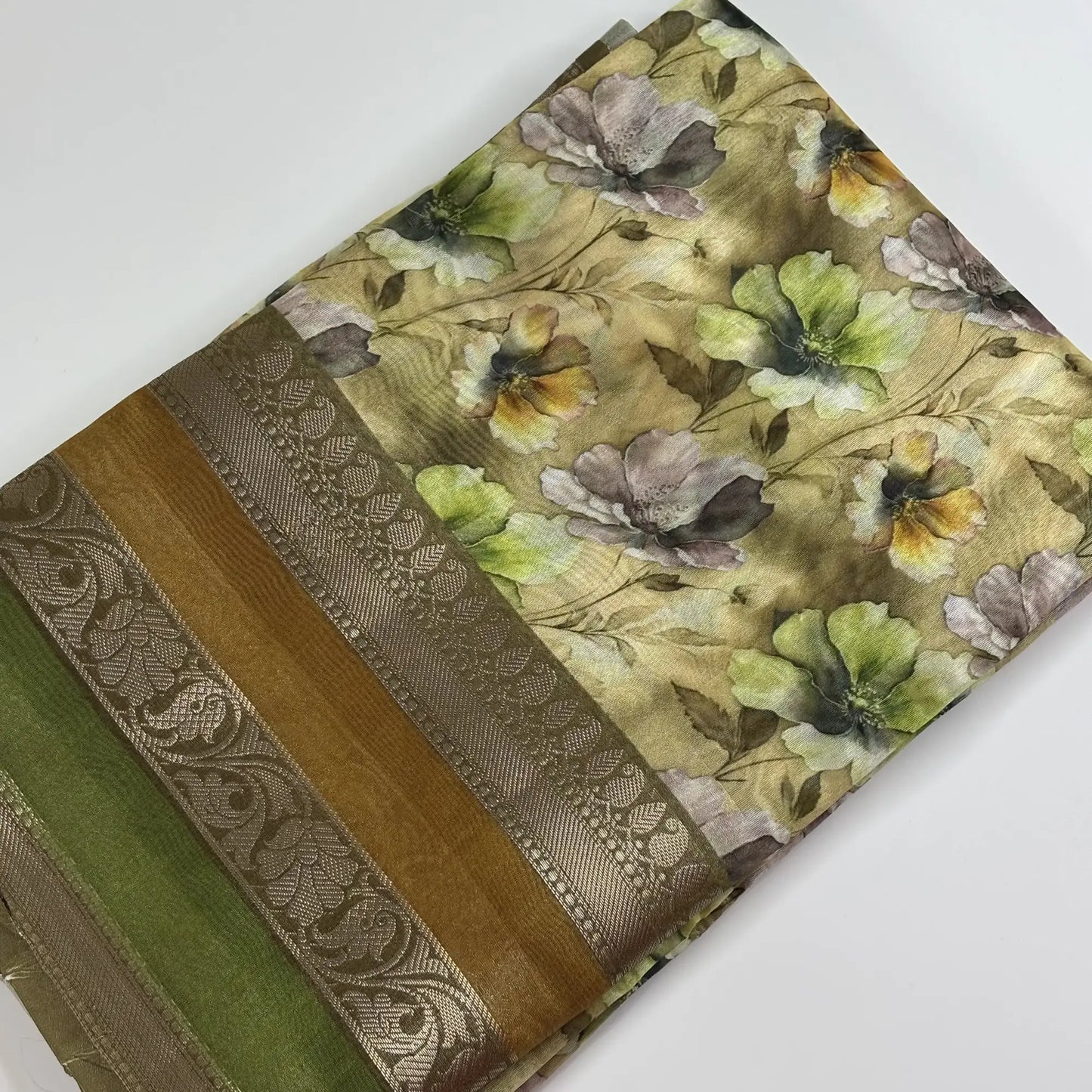 Whispers of Olive Bloom – Soft Tussar Silk Saree | L0-003