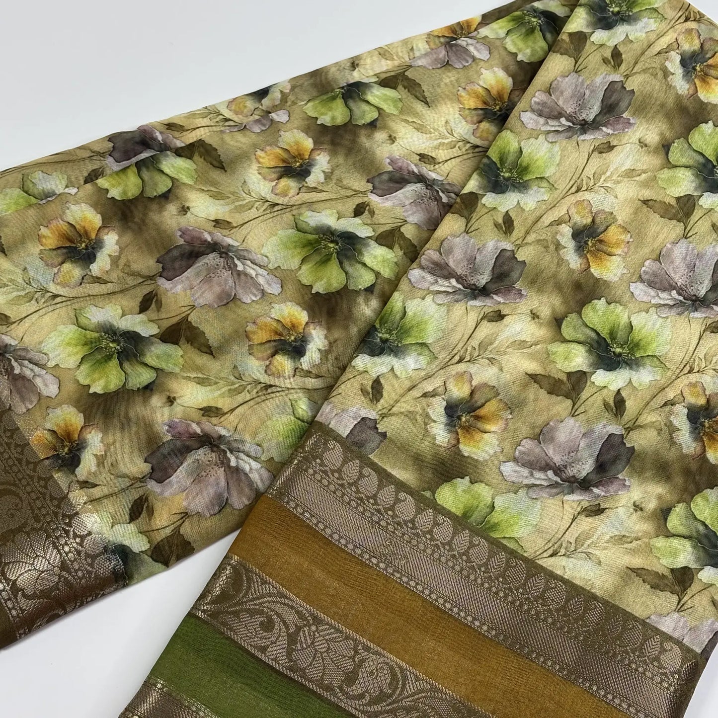 Whispers of Olive Bloom – Soft Tussar Silk Saree | L0-003