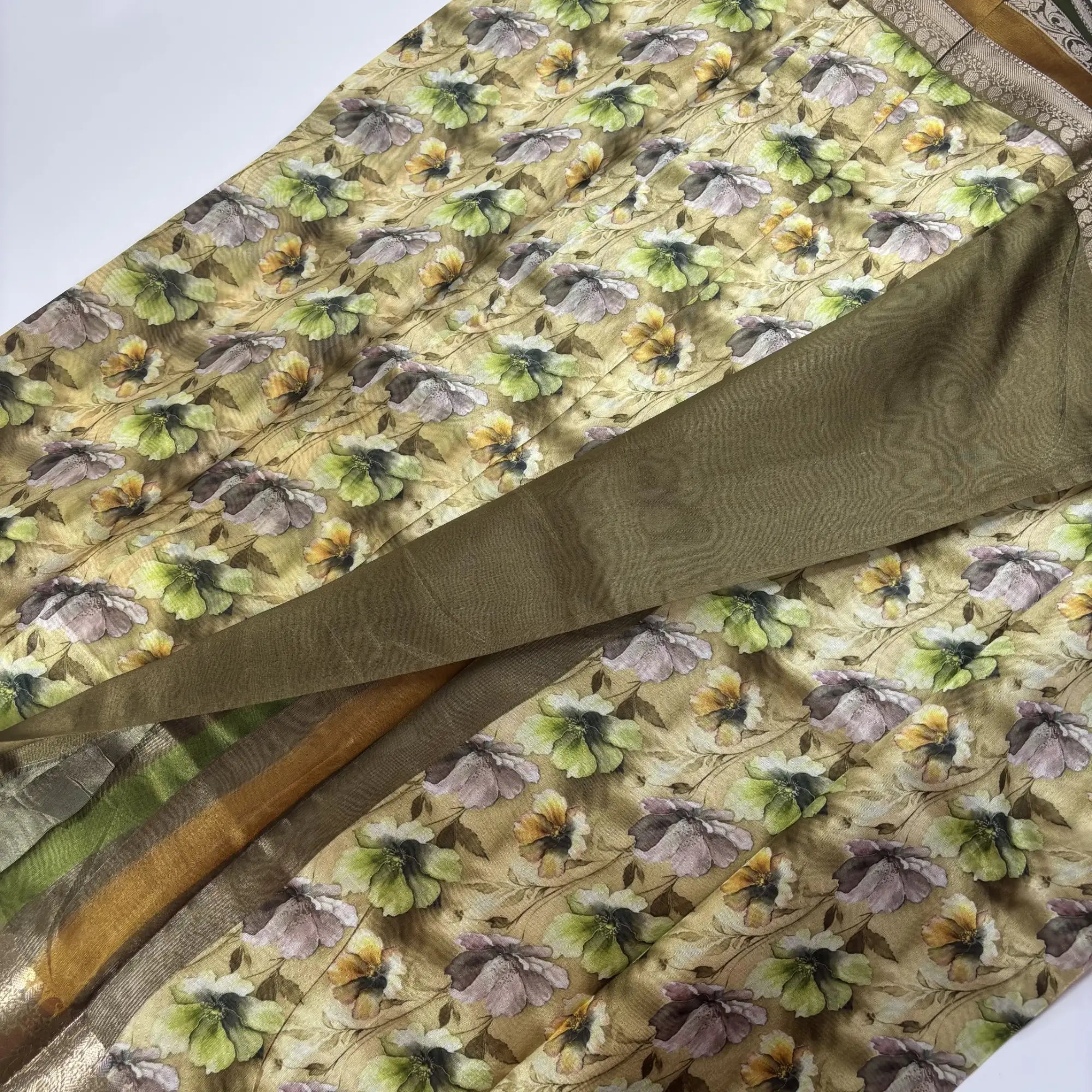 Whispers of Olive Bloom – Soft Tussar Silk Saree | L0-003