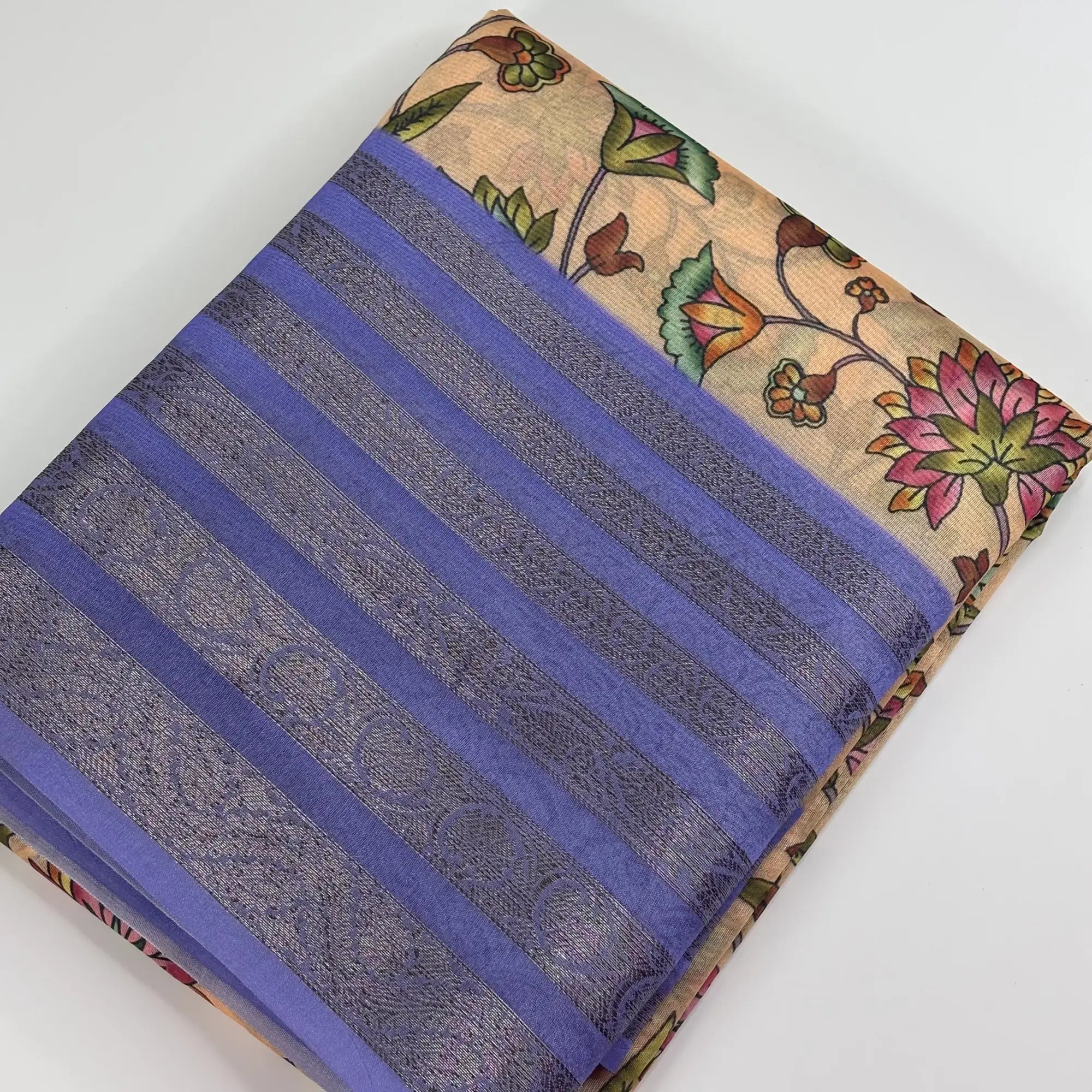 Floral Reverie in Violet Beige – Soft Tussar Silk Saree | L0-004