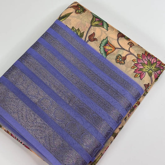 Floral Reverie in Violet Beige – Soft Tussar Silk Saree | L0-004