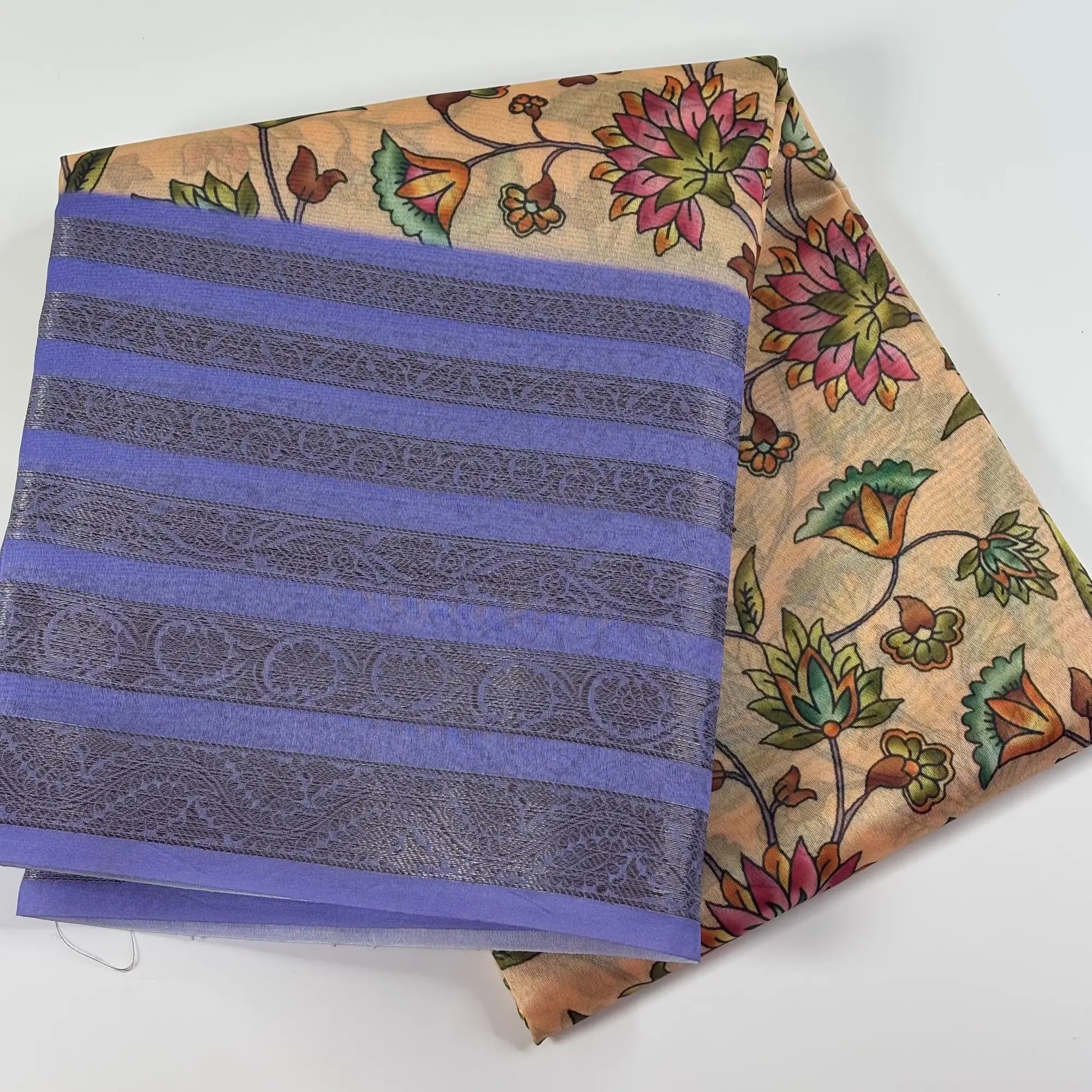 Floral Reverie in Violet Beige – Soft Tussar Silk Saree | L0-004