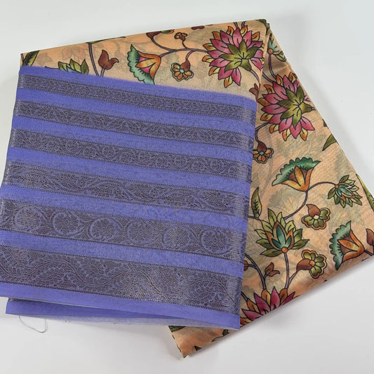Floral Reverie in Violet Beige – Soft Tussar Silk Saree | L0-004