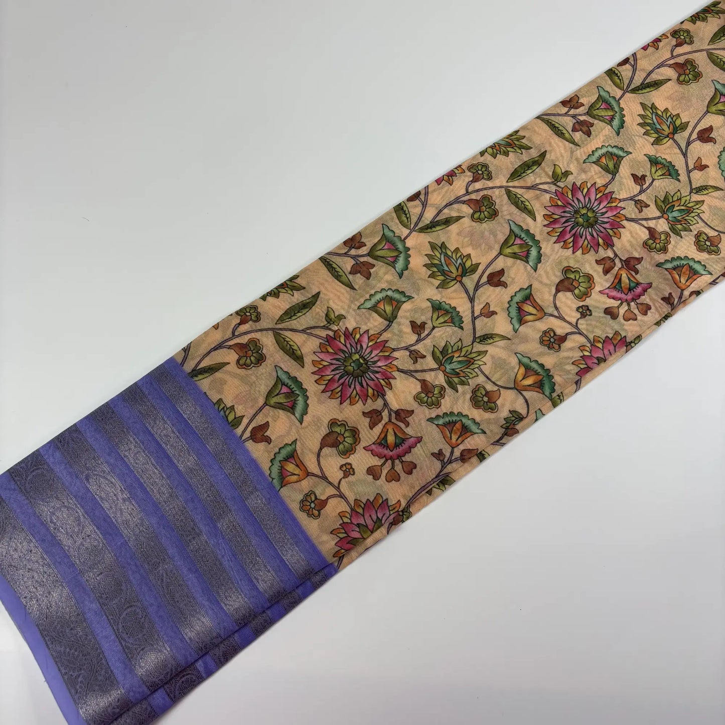 Floral Reverie in Violet Beige – Soft Tussar Silk Saree | L0-004