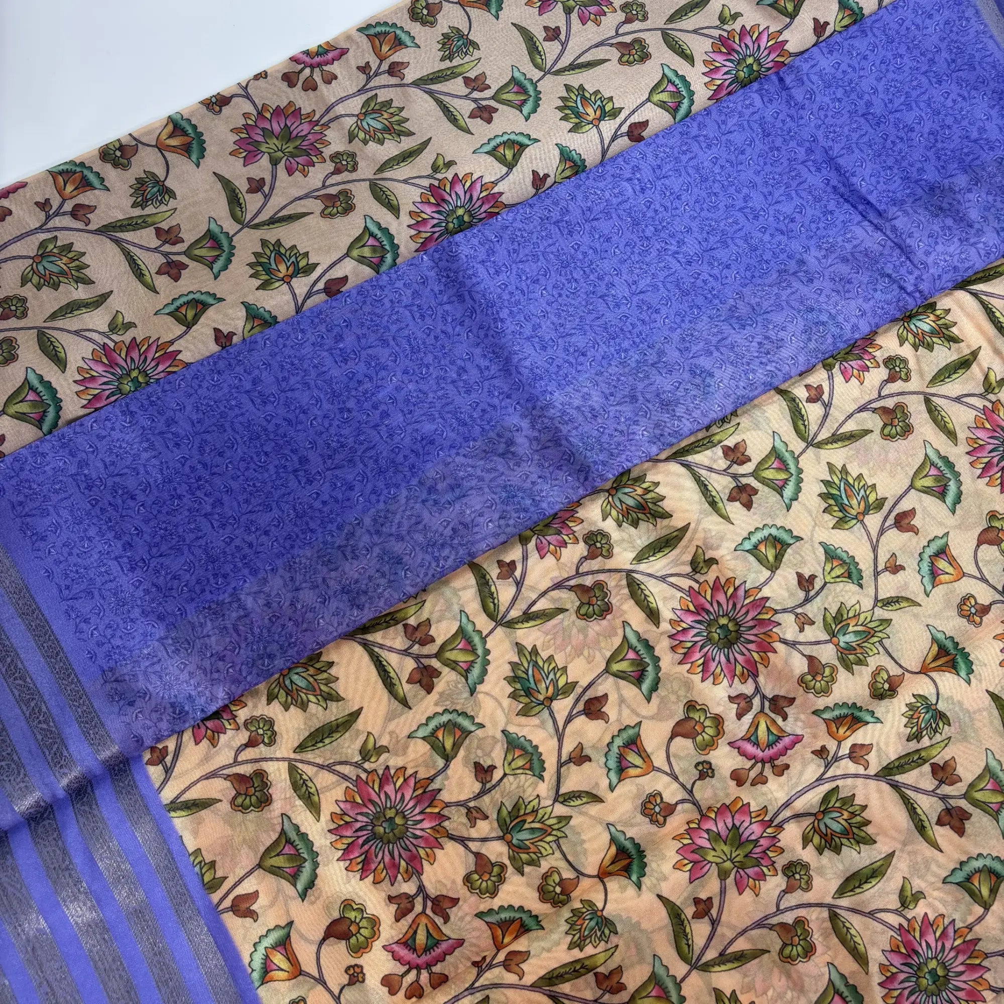 Floral Reverie in Violet Beige – Soft Tussar Silk Saree | L0-004