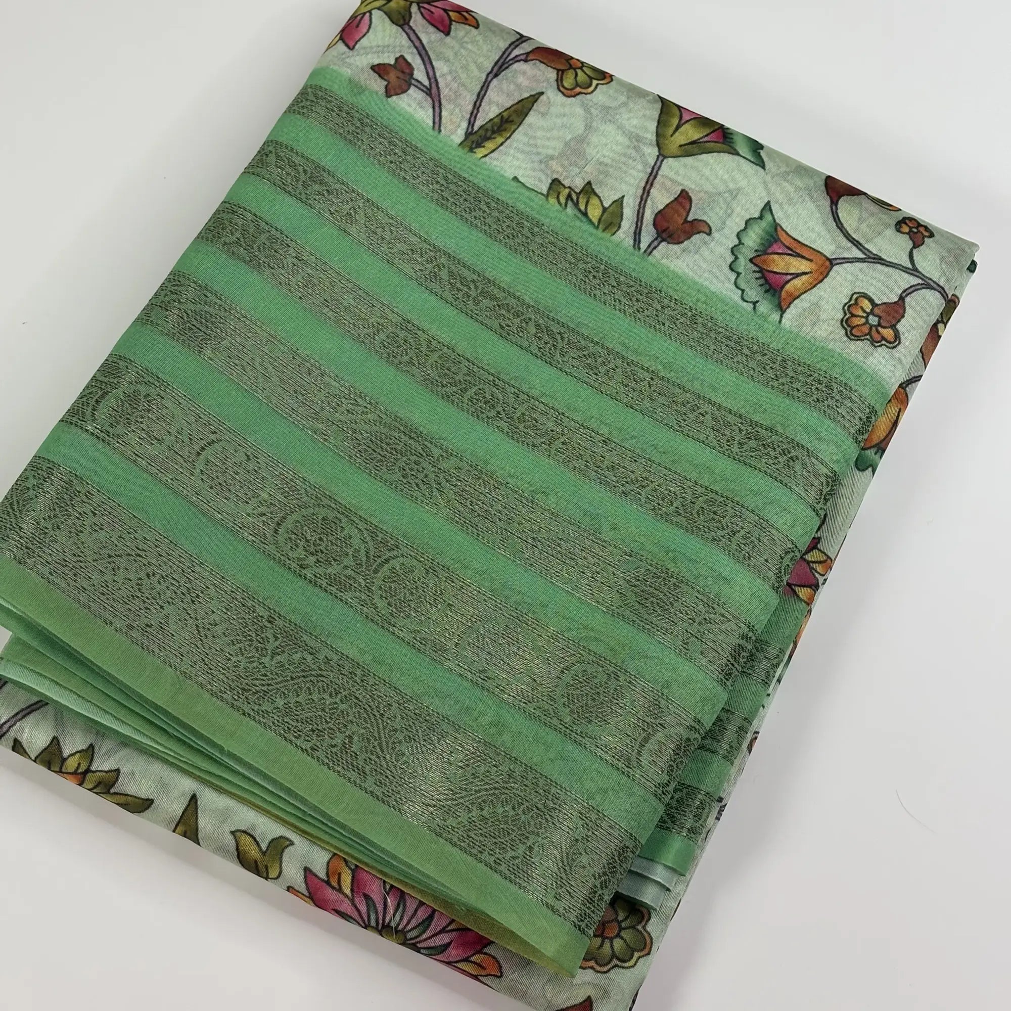Garden Glow in Pistachio Green – Soft Tussar Silk Saree | L0-005