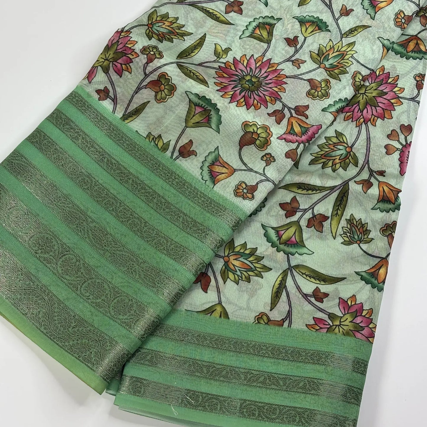 Garden Glow in Pistachio Green – Soft Tussar Silk Saree | L0-005