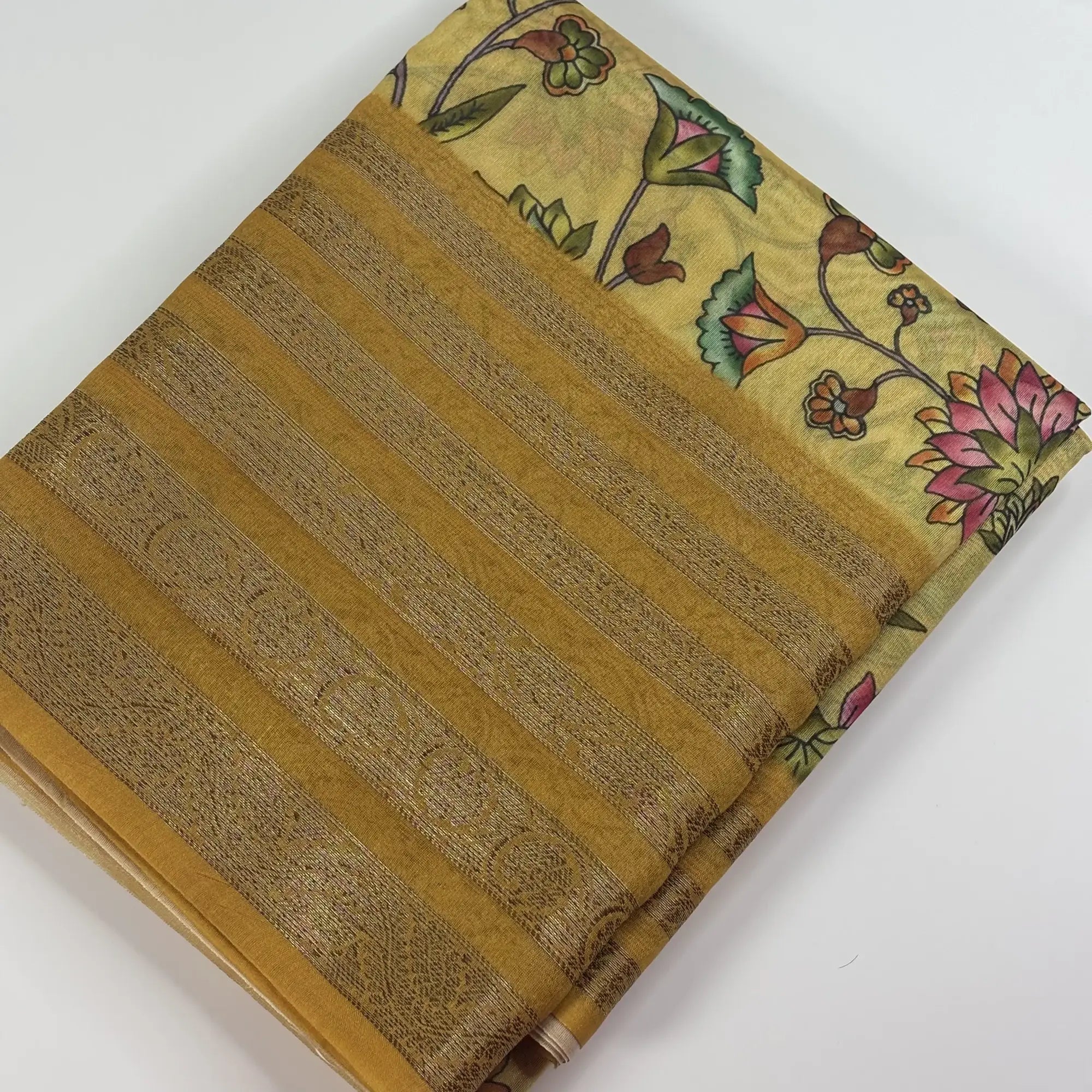 Floral Reverie in Golden Yellow – Soft Tussar Silk Saree | L0-006