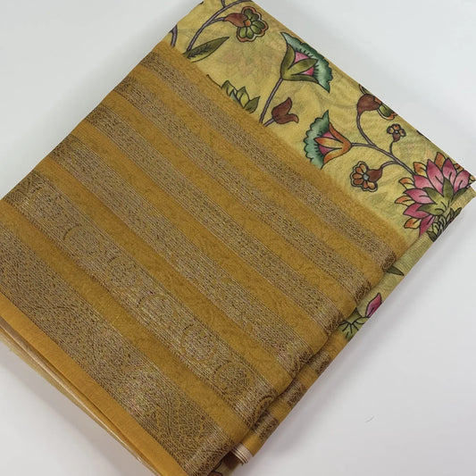 Floral Reverie in Golden Yellow – Soft Tussar Silk Saree | L0-006